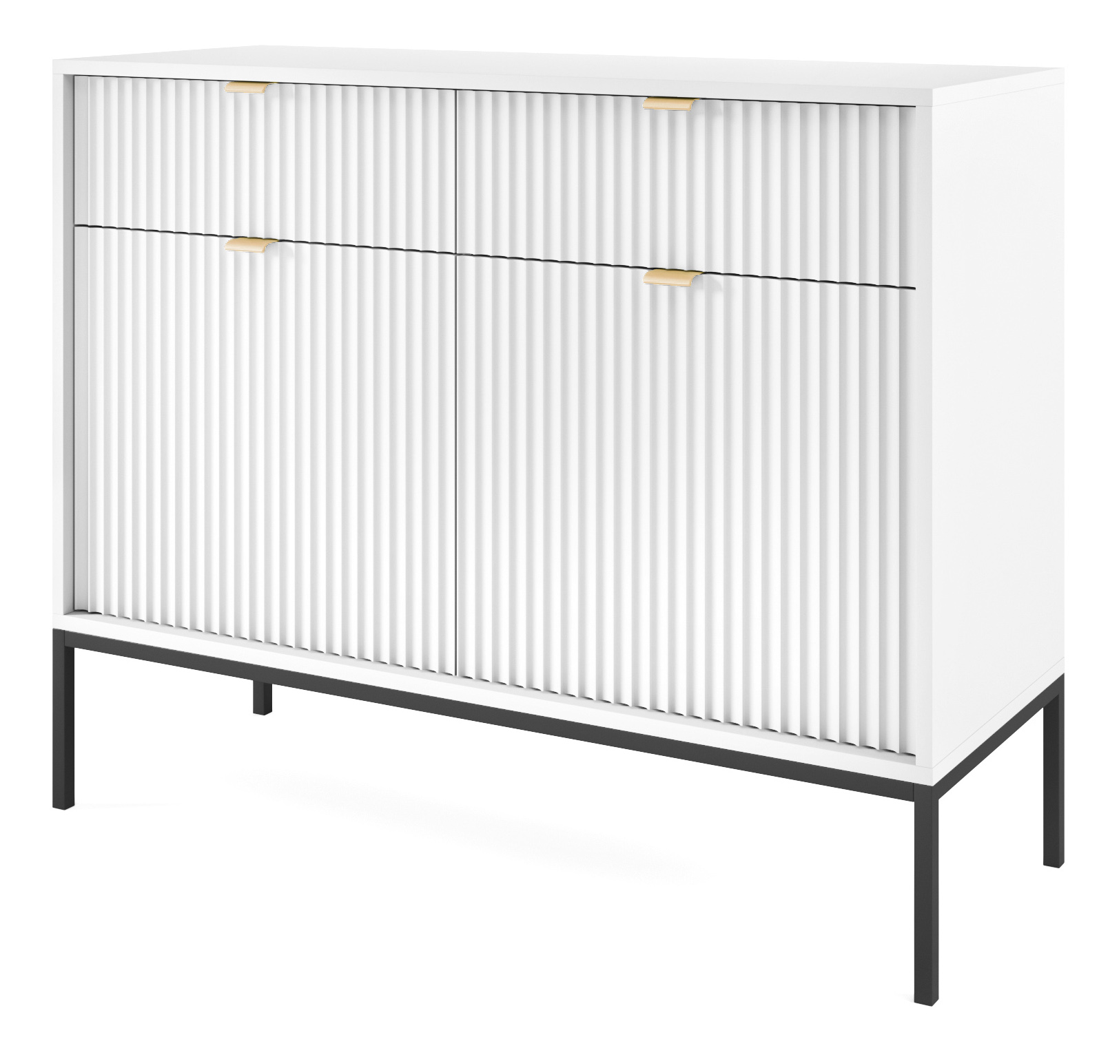 Komoda dwudrzwiowa Vellore 104 cm biała z ryflowanymi frontami i złotymi uchwytami - zdjęcie 1