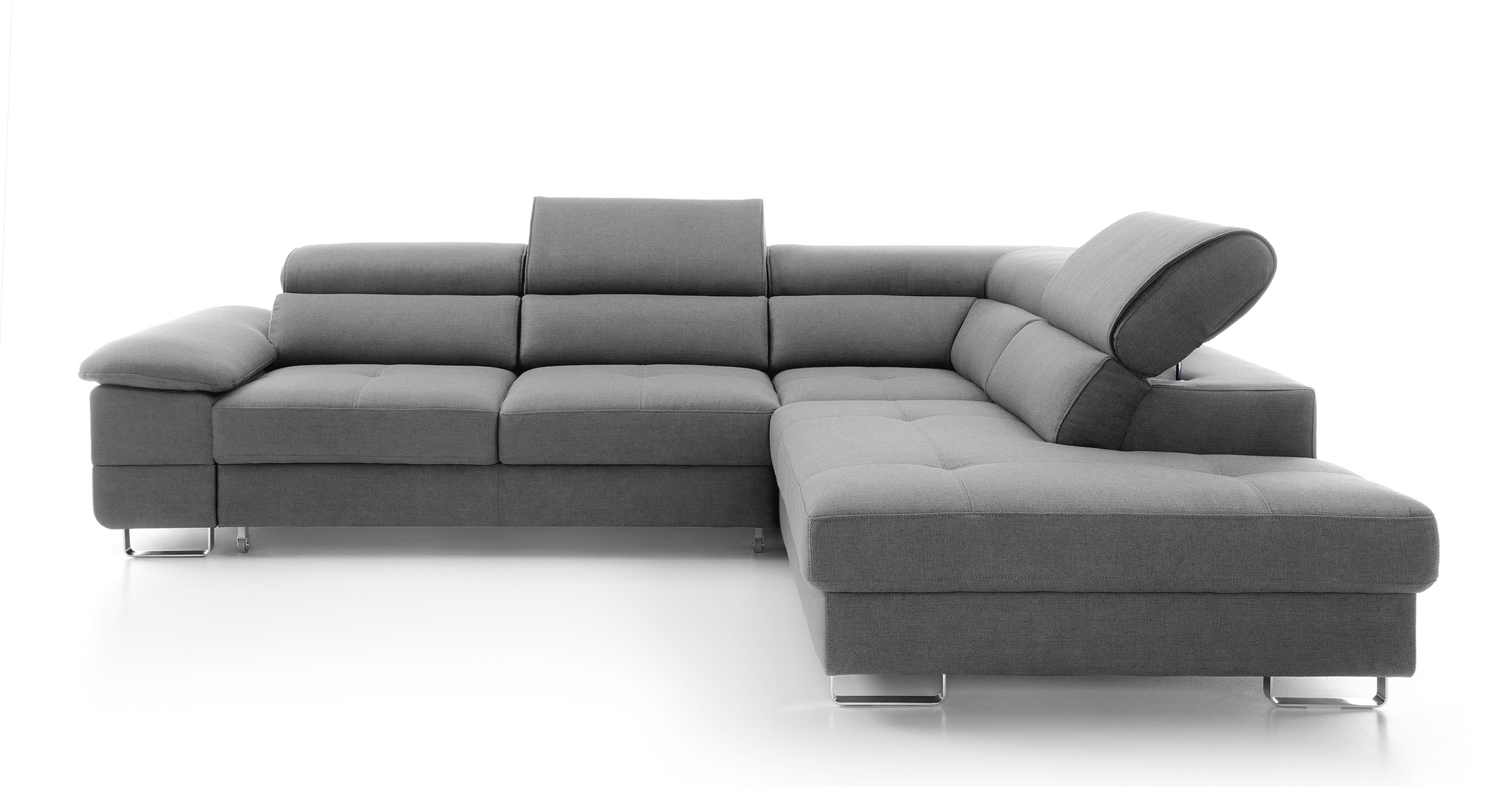 Narożnik z funkcją spania Lardos z pojemnikiem jasnoszary w tkaninie hydrofobowej plecionka lewostronny