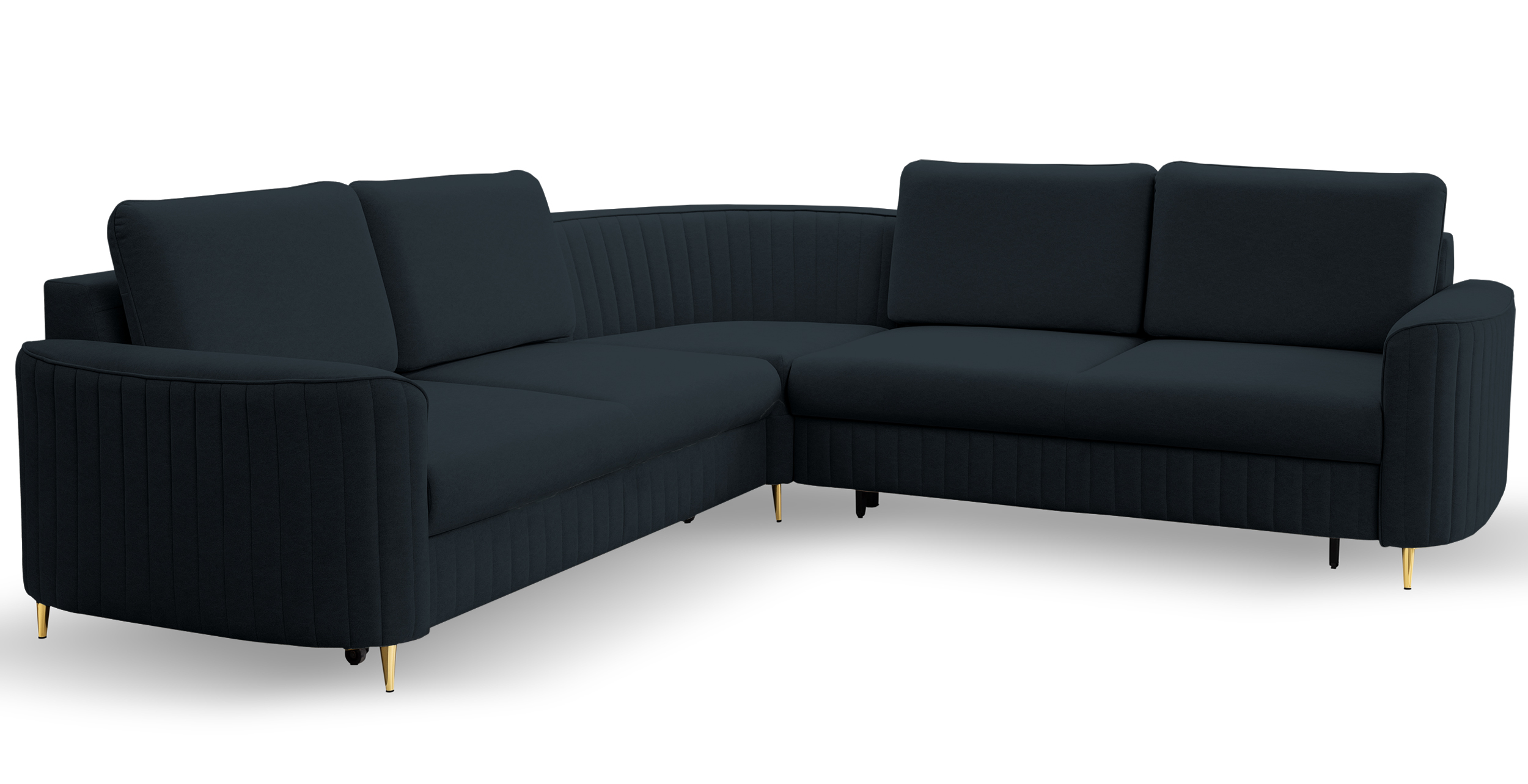 Narożnik z funkcją spania Pantano L-kształtny z pojemnikiem granatowy velvet łatwoczyszczący lewostronny - zdjęcie 1