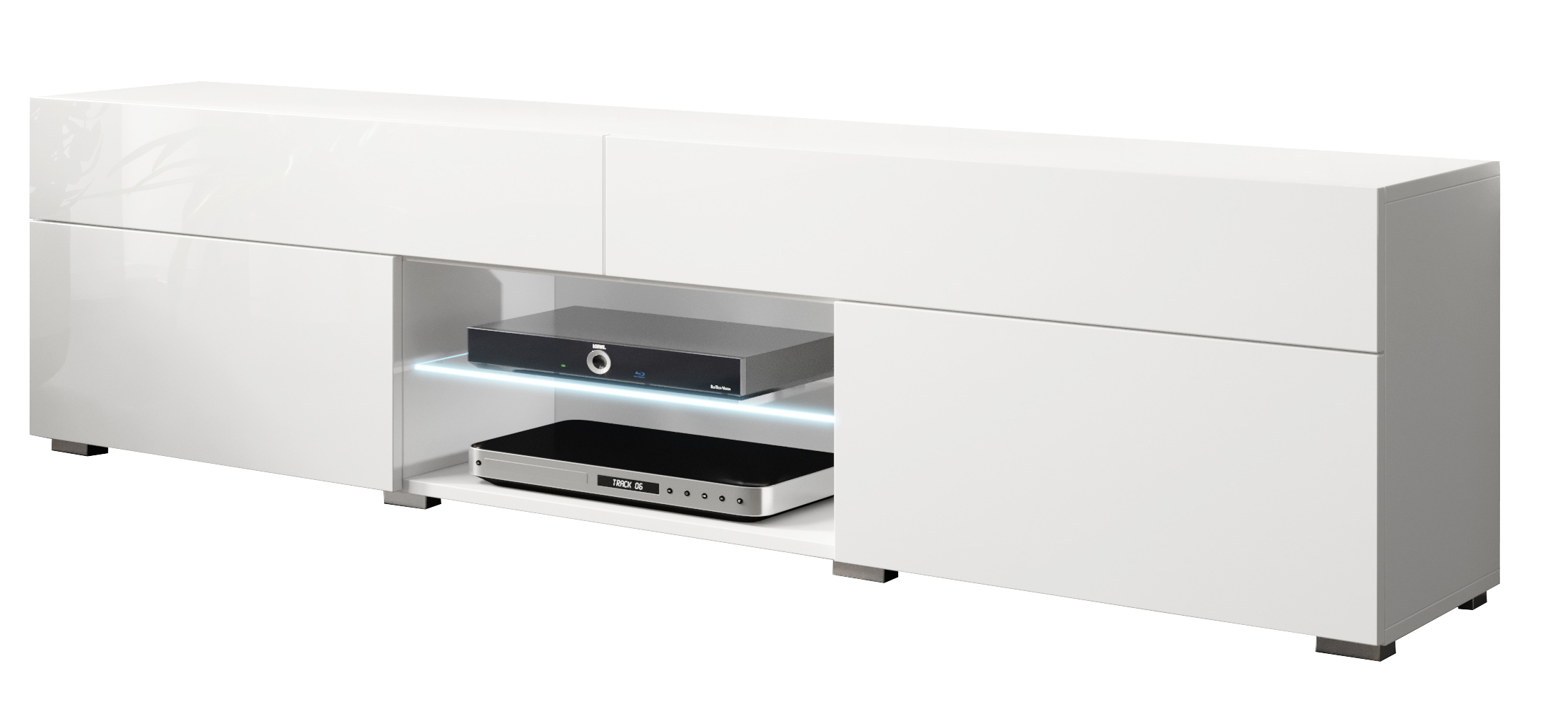 Szafka RTV Bangie 180 cm z szufladami biały mat/biały połysk - zdjęcie 1