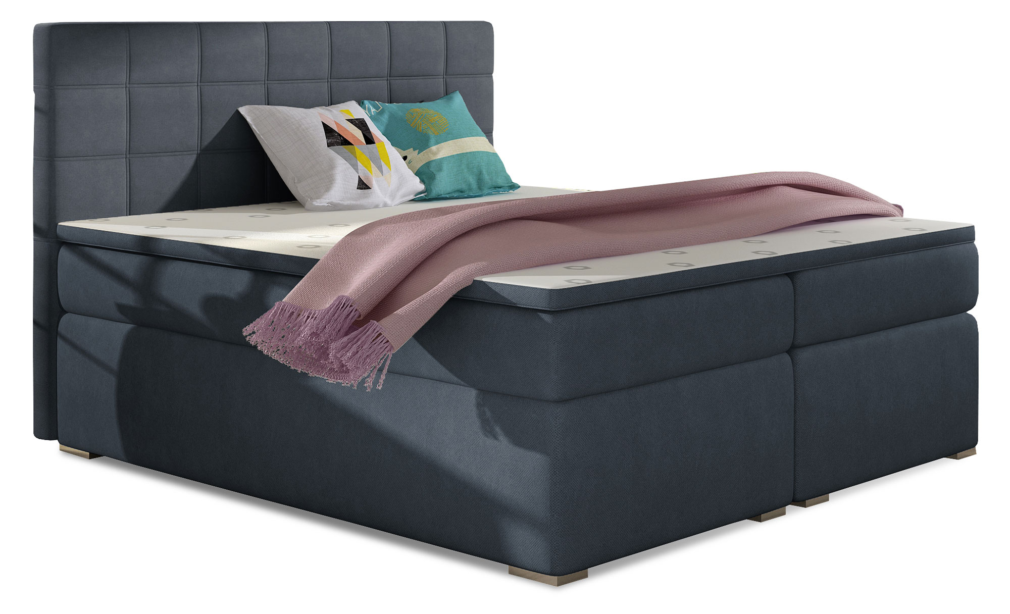 Łóżko kontynentalne Feglai 160x200 cm z pojemnikiem granatowe welur - zdjęcie 1