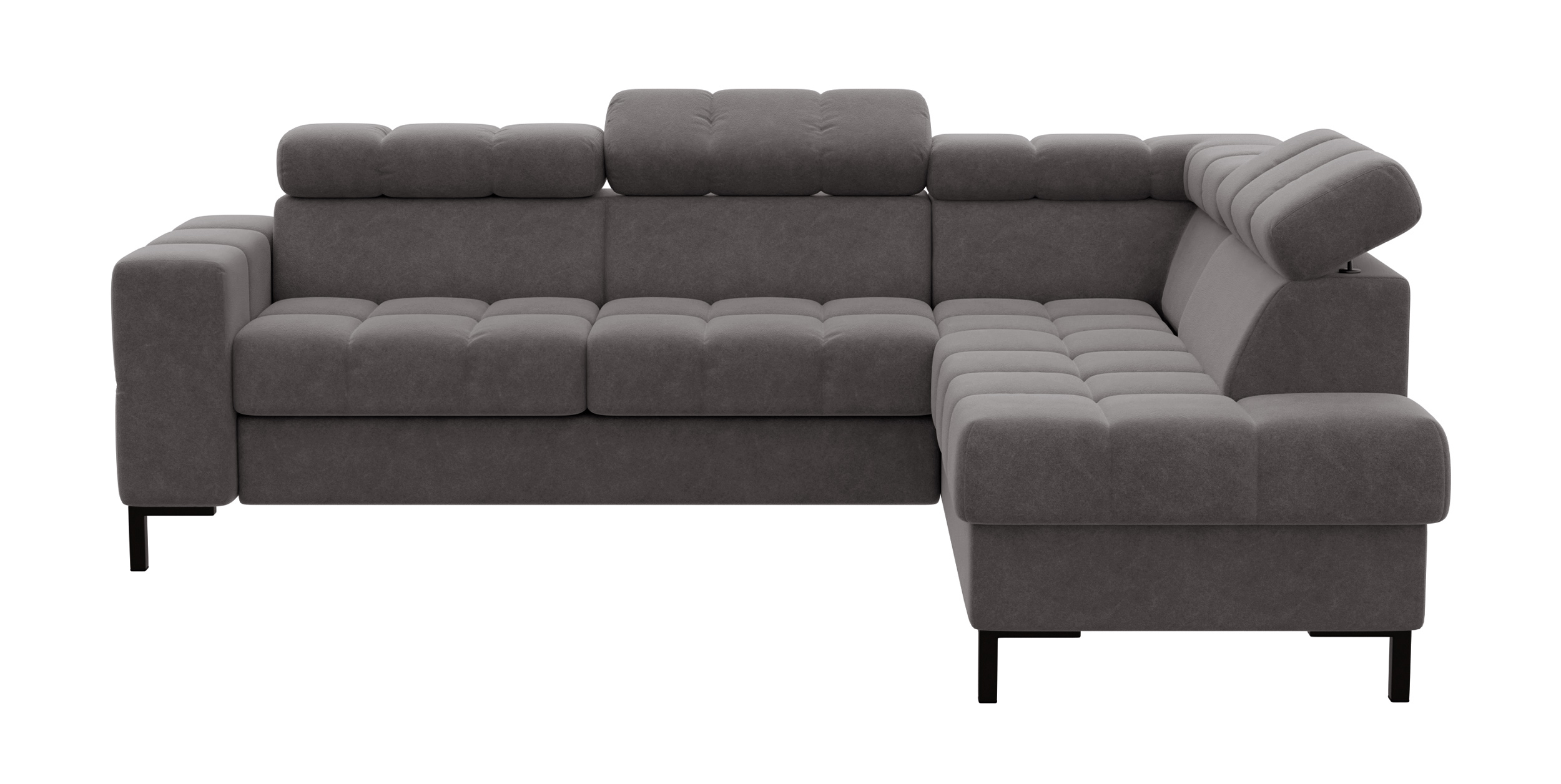 Narożnik z funkcją spania Talamanca L-kształtny z pojemnikiem i regulowanymi zagłówkami ciemnoszary w tkaninie łatwoczyszczącej prawostronny - zdjęcie 1