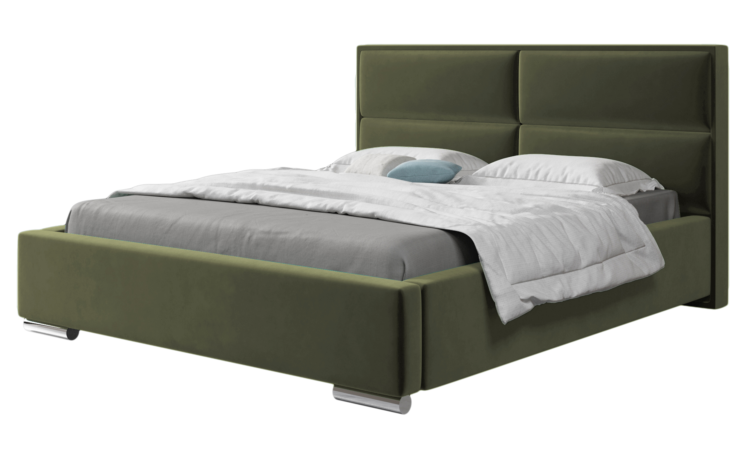 Łóżko tapicerowane Verlan 180x200 cm z pojemnikiem oliwkowe welur