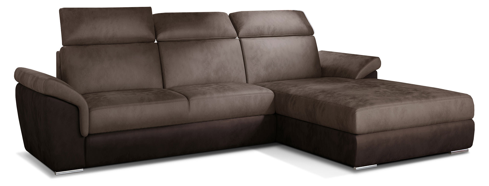 Narożnik z funkcją spania Hogweed L-kształtny z pojemnikiem jasnobrązowy / ciemnobrązowy welwet hydrofobowy prawostronny - zdjęcie 1