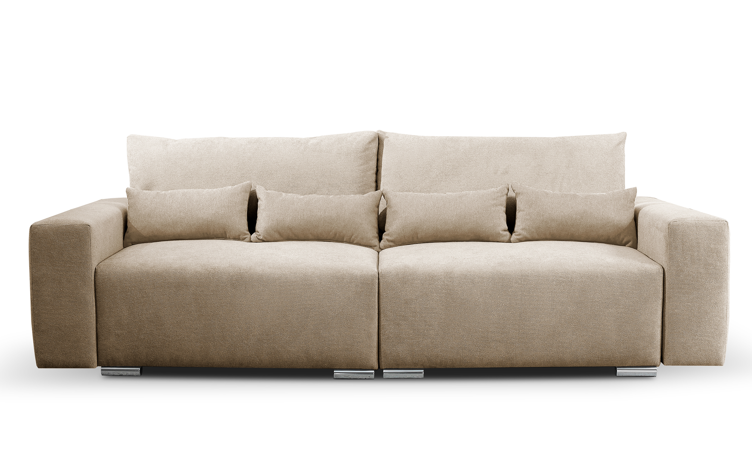 Kanapa rozkładana trzyosobowa Dekira ciemnobeżowa z pojemnikiem w tkaninie hydrofobowej plecionka nogi srebrne - zdjęcie 1