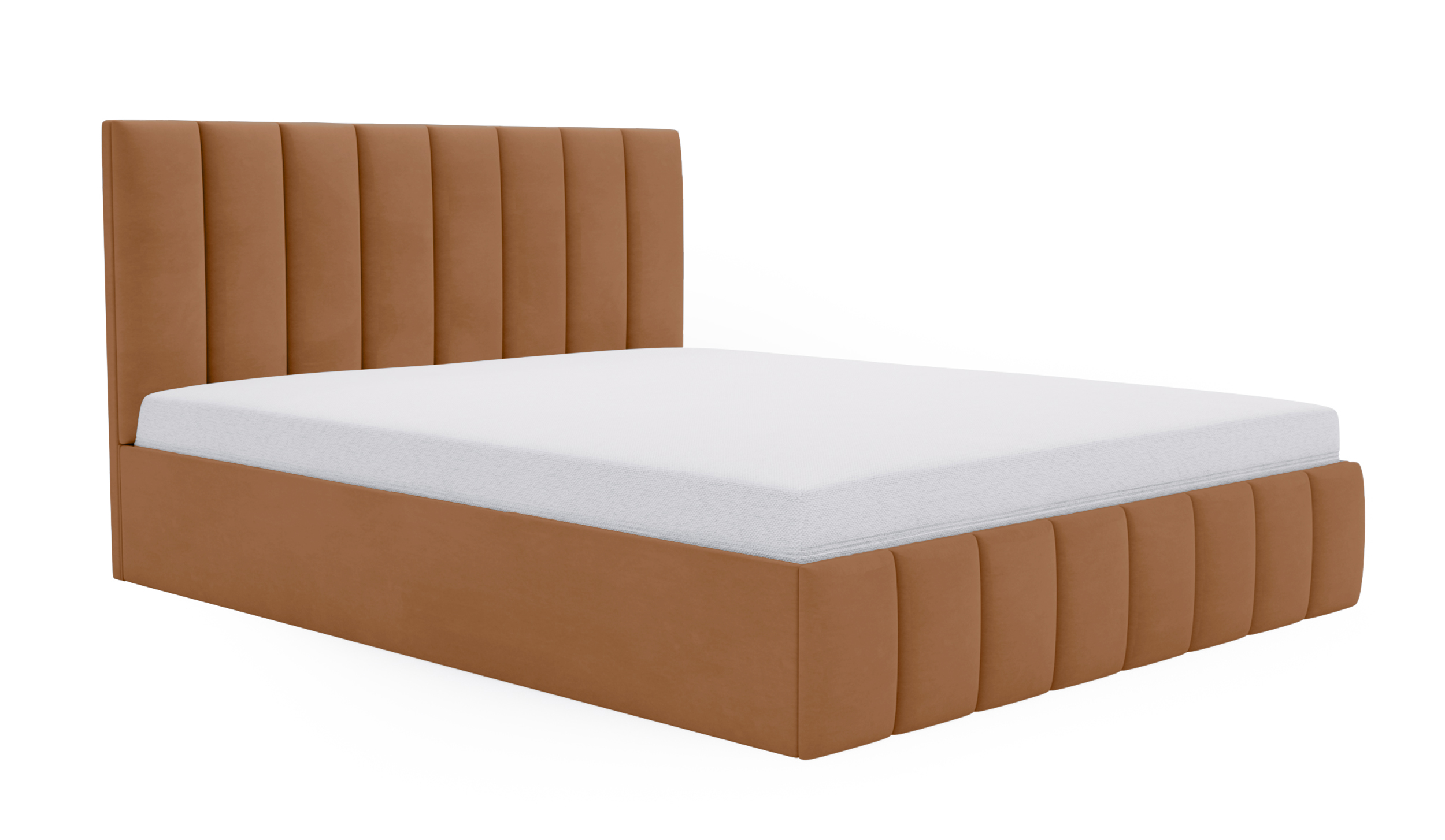 Łóżko tapicerowane 160x200 cm Buenio z pojemnikiem rudobrązowe velvet hydrofobowy - zdjęcie 1