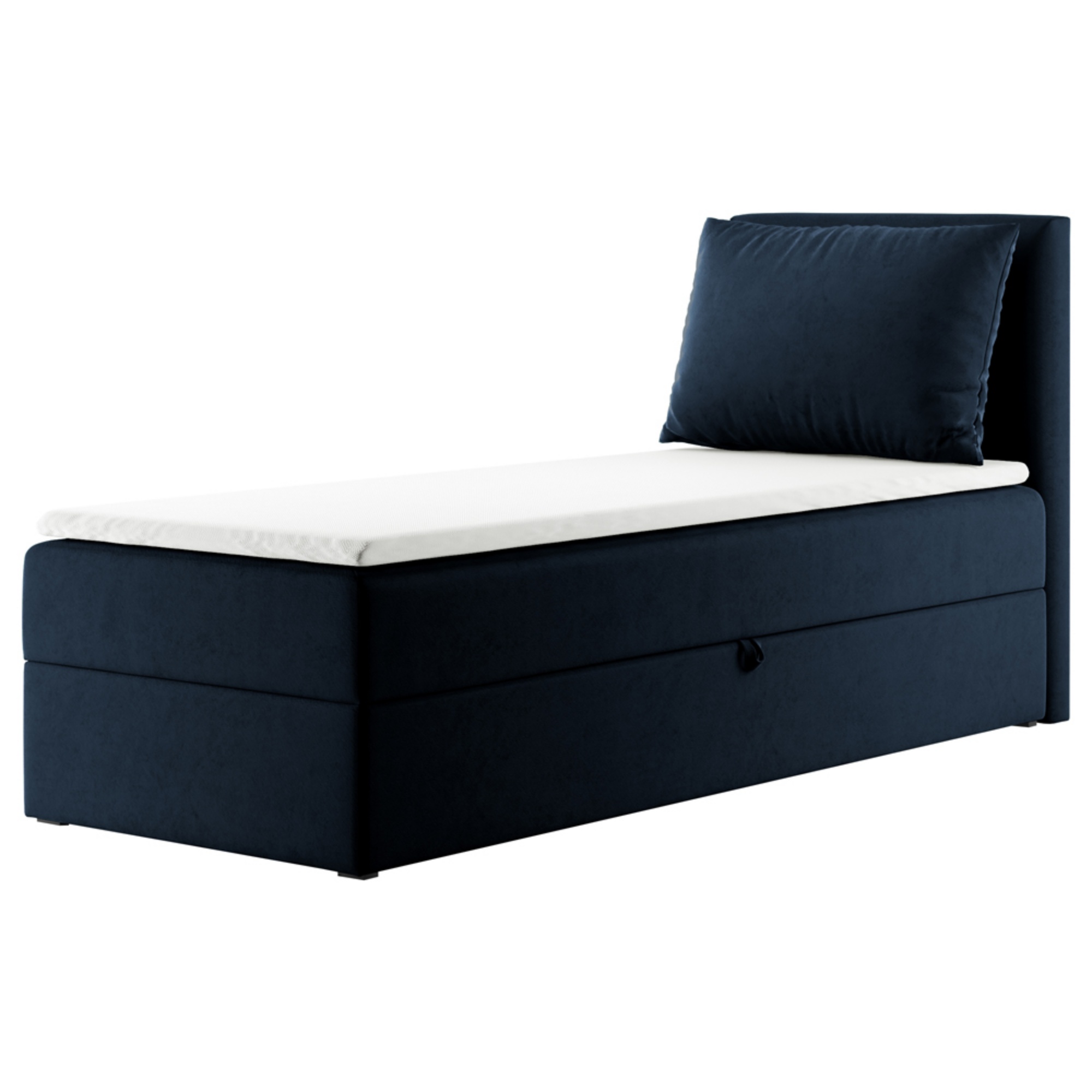 Łóżko kontynentalne 80x200 cm Fayence z pojemnikiem i topperem jednoosobowe granatowe prawostronne - zdjęcie 1