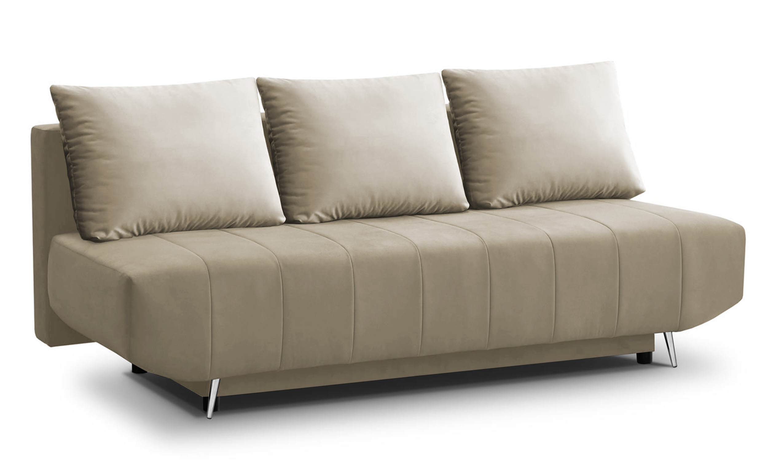 Kanapa rozkładana Ambonara z pojemnikiem trzyosobowa beżowa plusz - zdjęcie 1