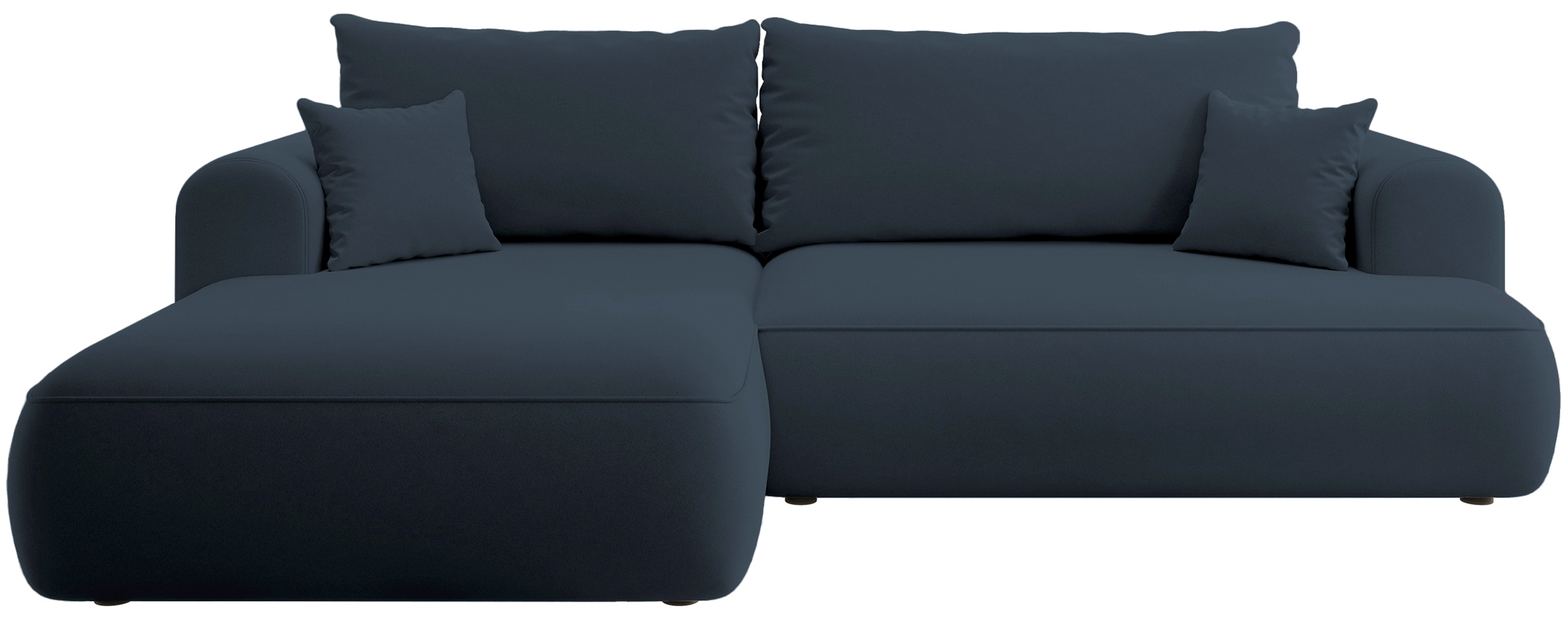 Canapé d'angle convertible Ovo en L velours bleu marine avec bac en tissu facile à nettoyer, côté gauche