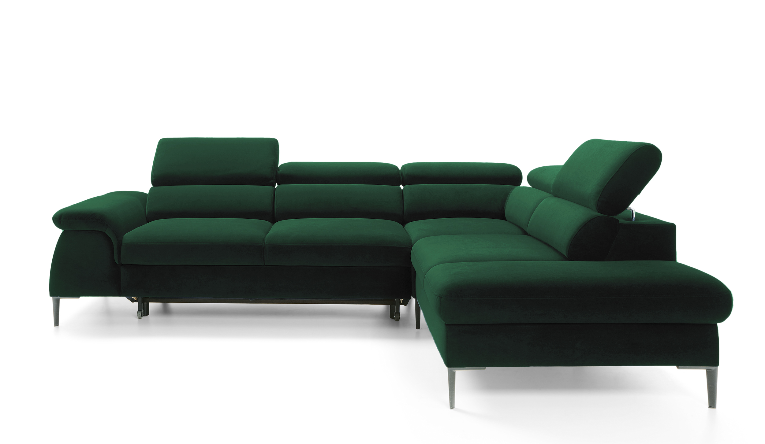 Narożnik z funkcją spania Naverro L-kształtny z pojemnikiem zielony velvet hydrofobowy prawostronny - zdjęcie 1