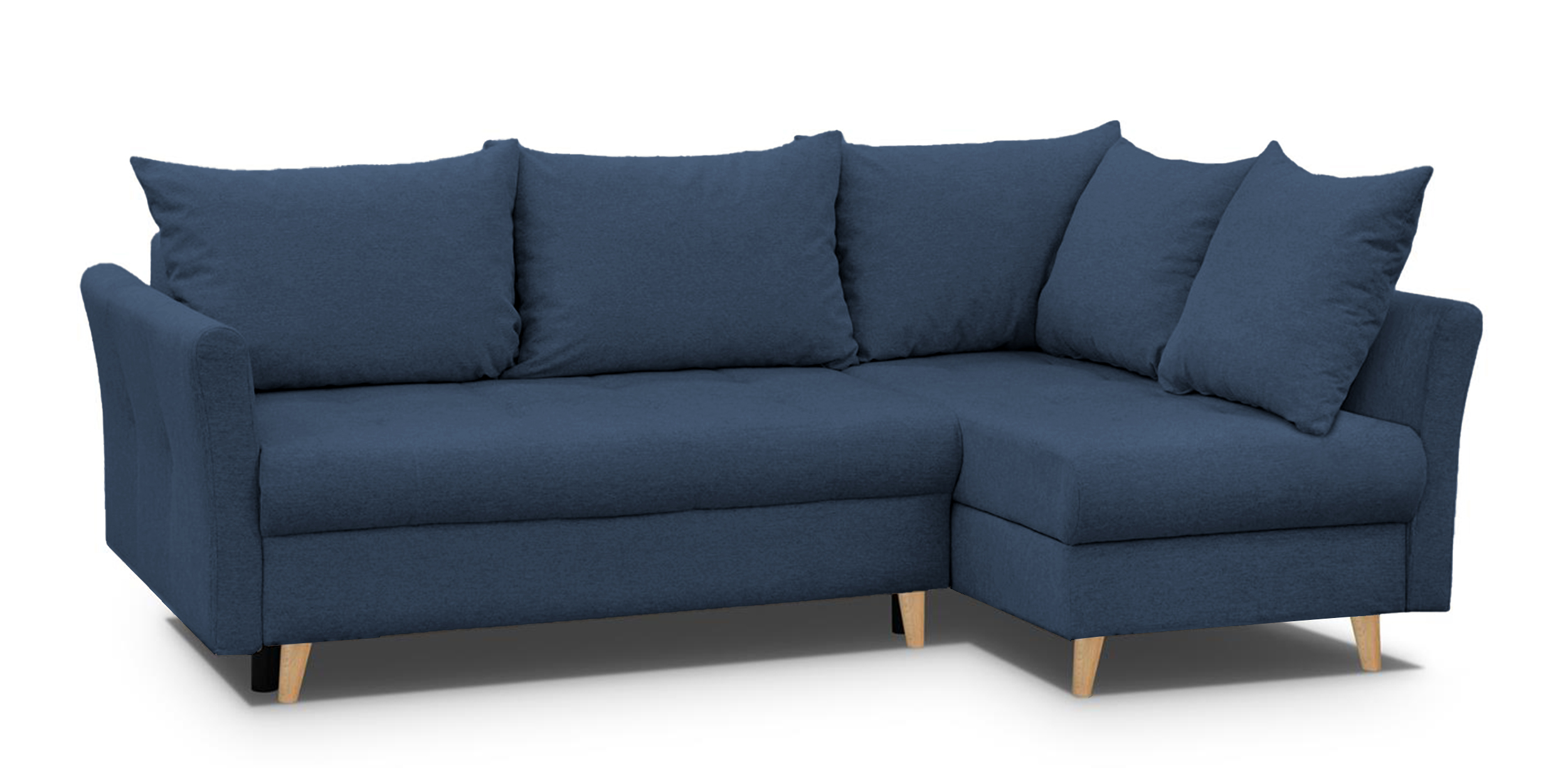 Narożnik z funkcją spania Lafre z pojemnikiem granatowy prawostronny w tkaninie hydrofobowej plecionka nogi buk - zdjęcie 1