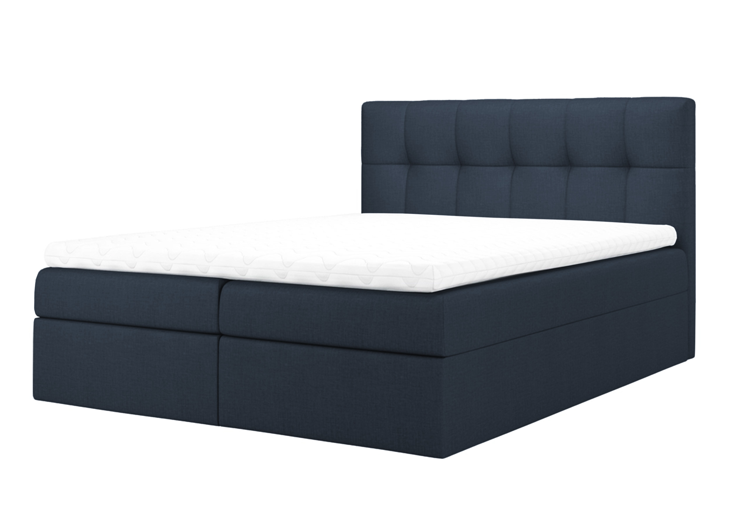 Łóżko kontynentalne Rekius 200x200 z dwoma pojemnikami, materacem i topperem granatowe hydrofobowe - zdjęcie 1