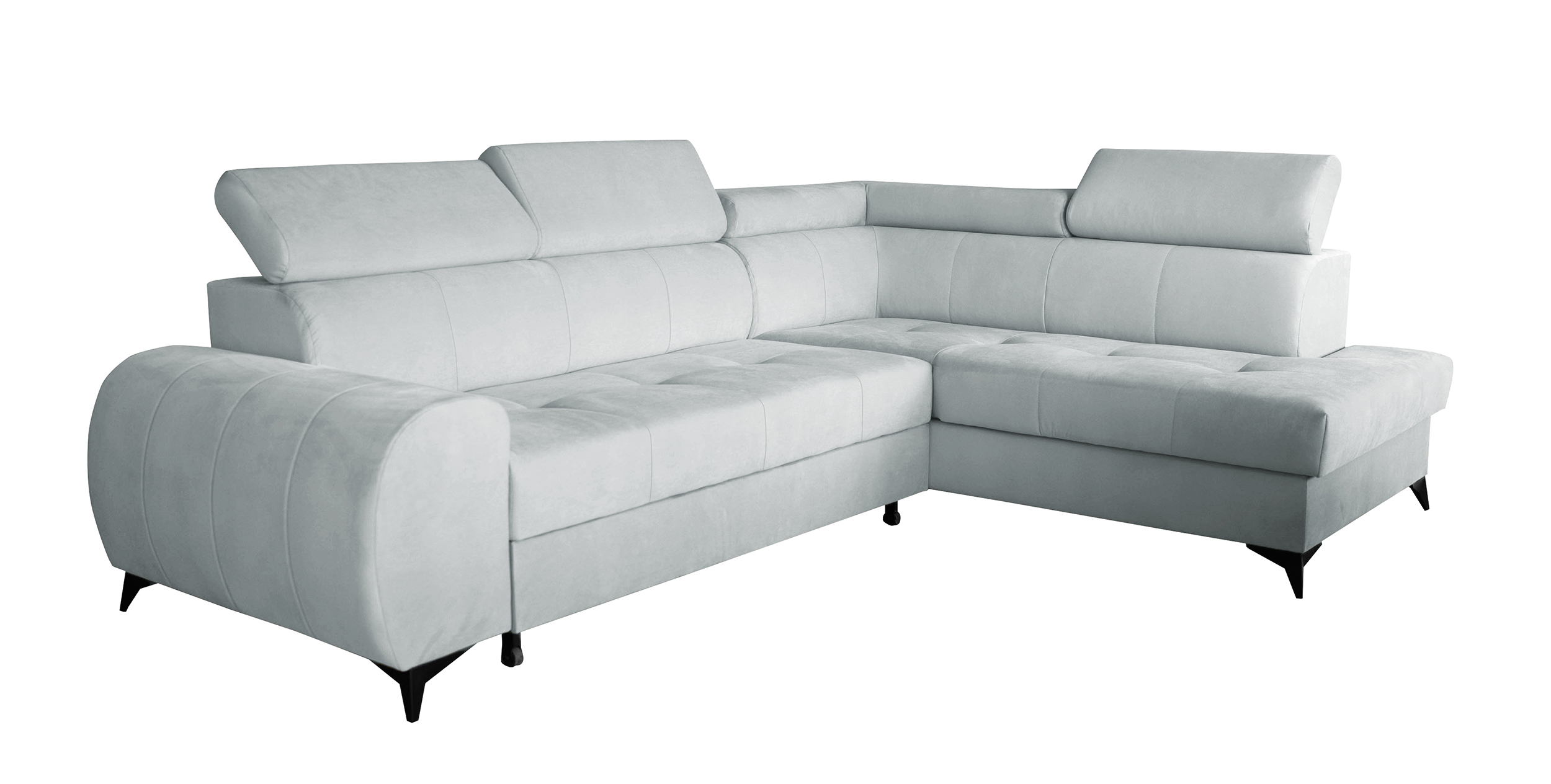 Narożnik z funkcją spania Palawano L-kształtny z pojemnikiem jasnoszary velvet prawostronny - zdjęcie 1