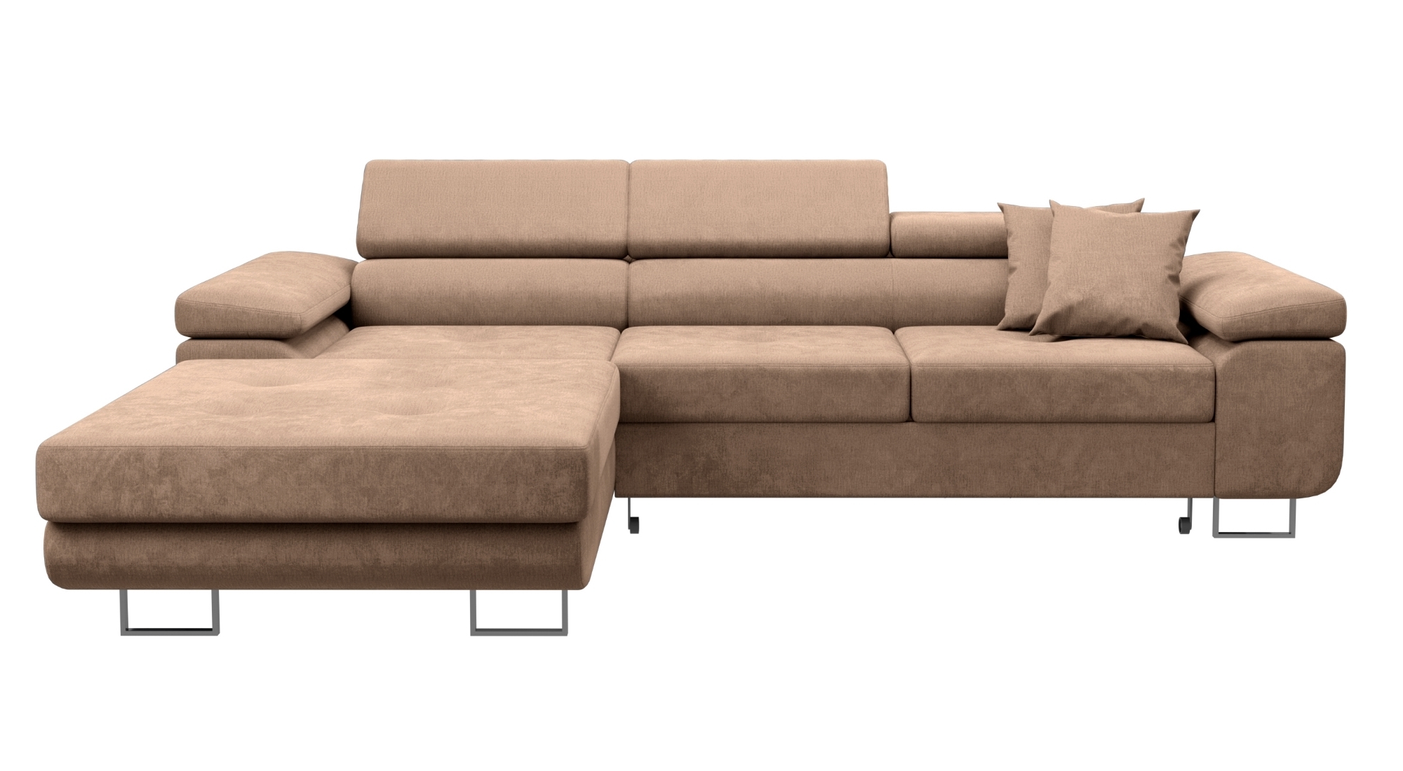 Narożnik z funkcją spania Ganta L-kształtny z pojemnikiem brązowy w tkaninie hydrofobowej lewostronny