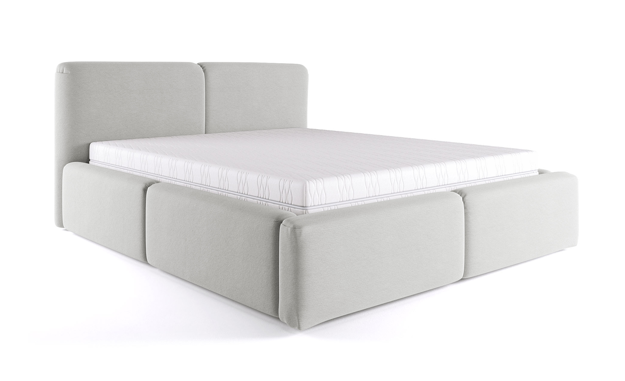 Łóżko tapicerowane 160x200 cm Papillo szarobeżowe z pojemnikiem steleż metalowy podnośnik gazowy - zdjęcie 1