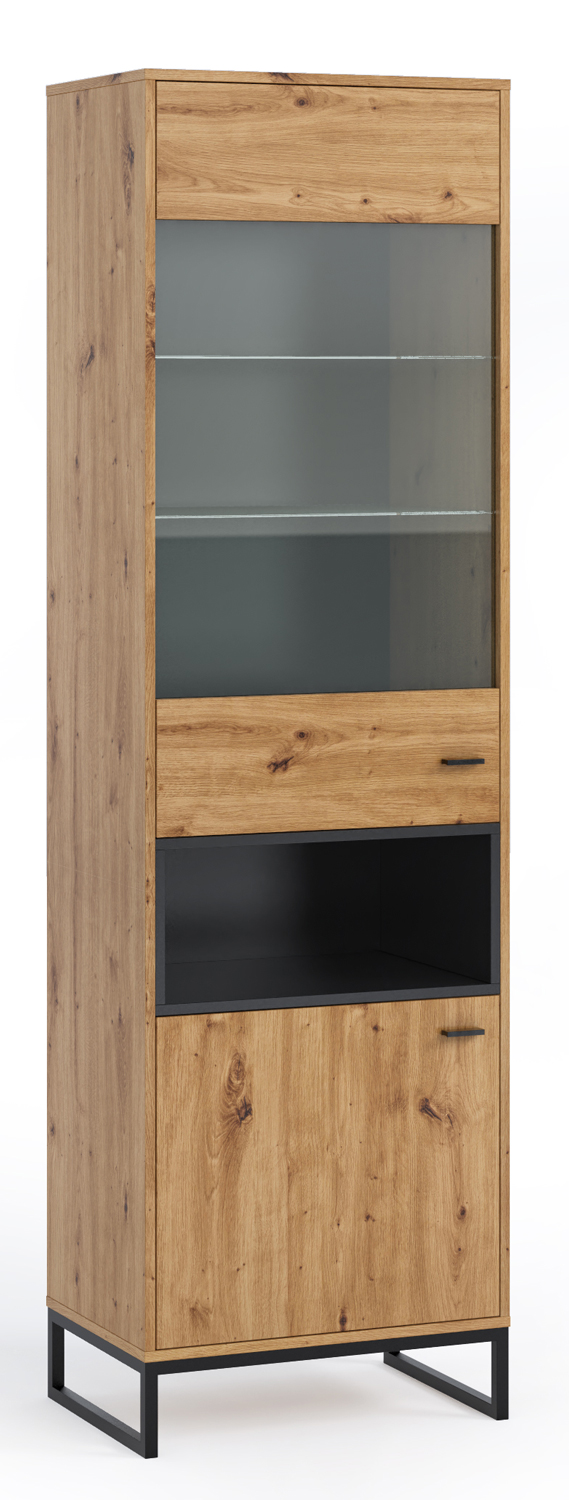 Witryna dwudrzwiowa Bonila 60 cm dąb artisan / czarna - zdjęcie 1