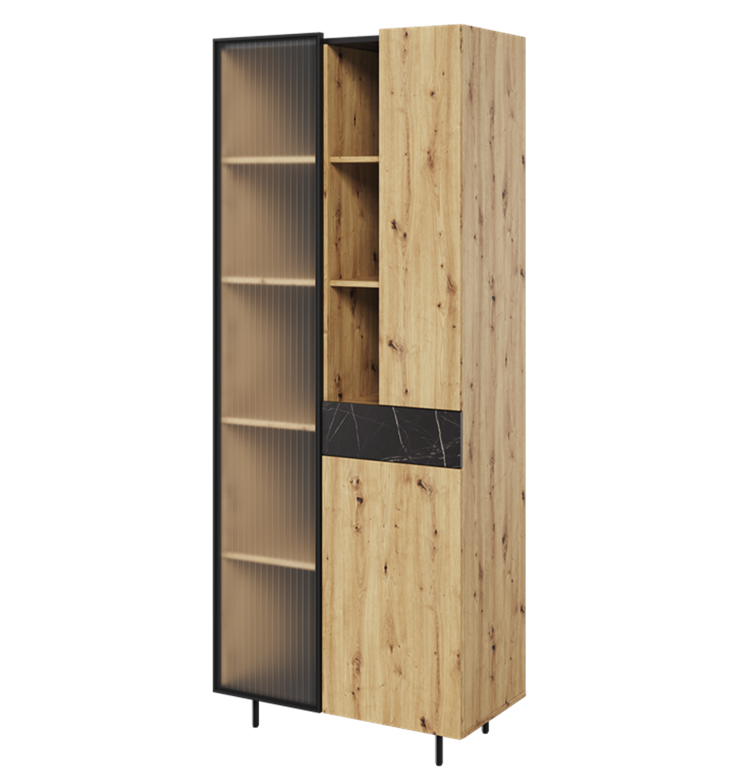 Witryna trzydrzwiowa Marmo z szufladą i oświetleniem 80 cm Dąb artisan/San sebastian - zdjęcie 1