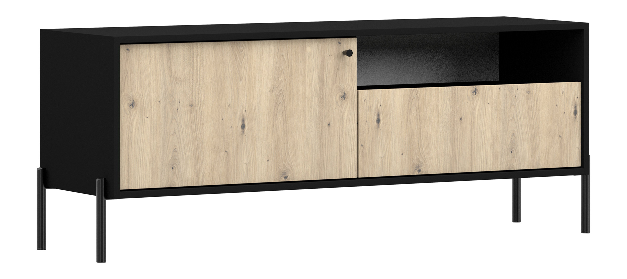 Szafka RTV Raviero z szufladą 150 cm Czarny/Dąb artisan - zdjęcie 1