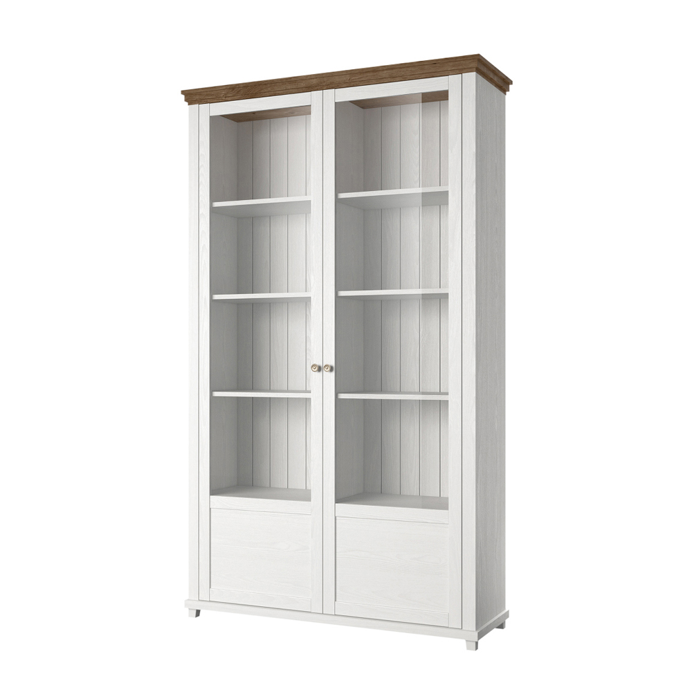 Witryna dwudrzwiowa Euglia 126 cm jesion Abisko ze wstawkami dąb Lefkas - zdjęcie 1