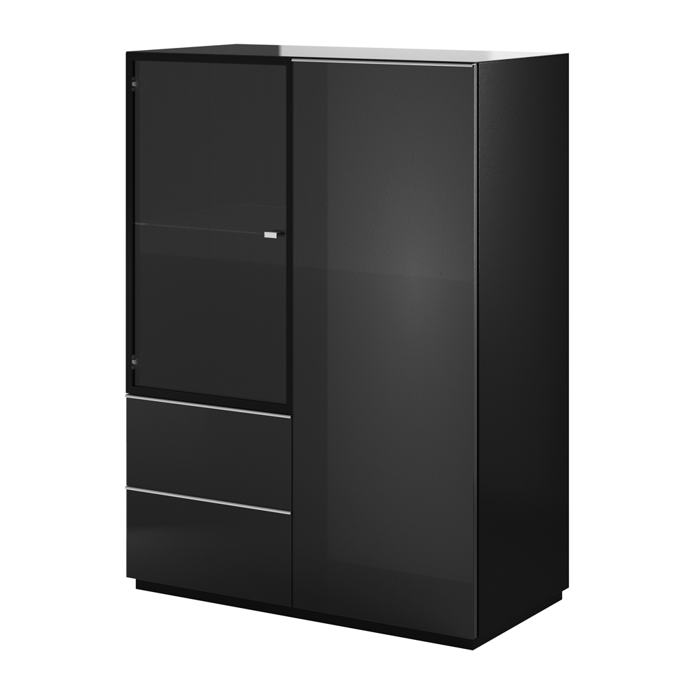 Witryna szklana Monterry dwudrzwiowa z dwiema szufladami czarna - zdjęcie 1