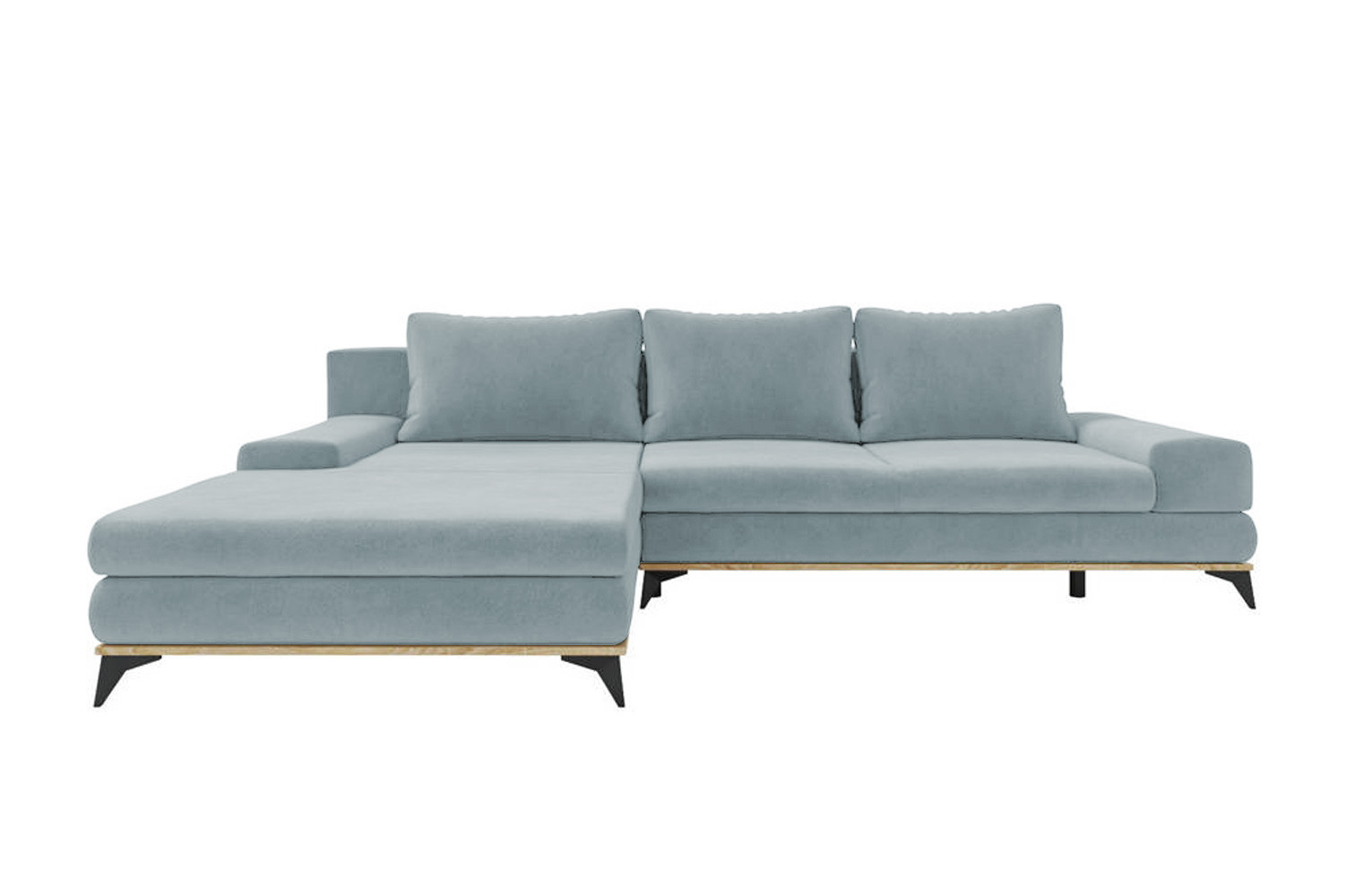 Narożnik z funkcją spania Stoverto L-kształtny z pojemnikiem jasnoszary w tkaninie hydrofobowej prawostronny