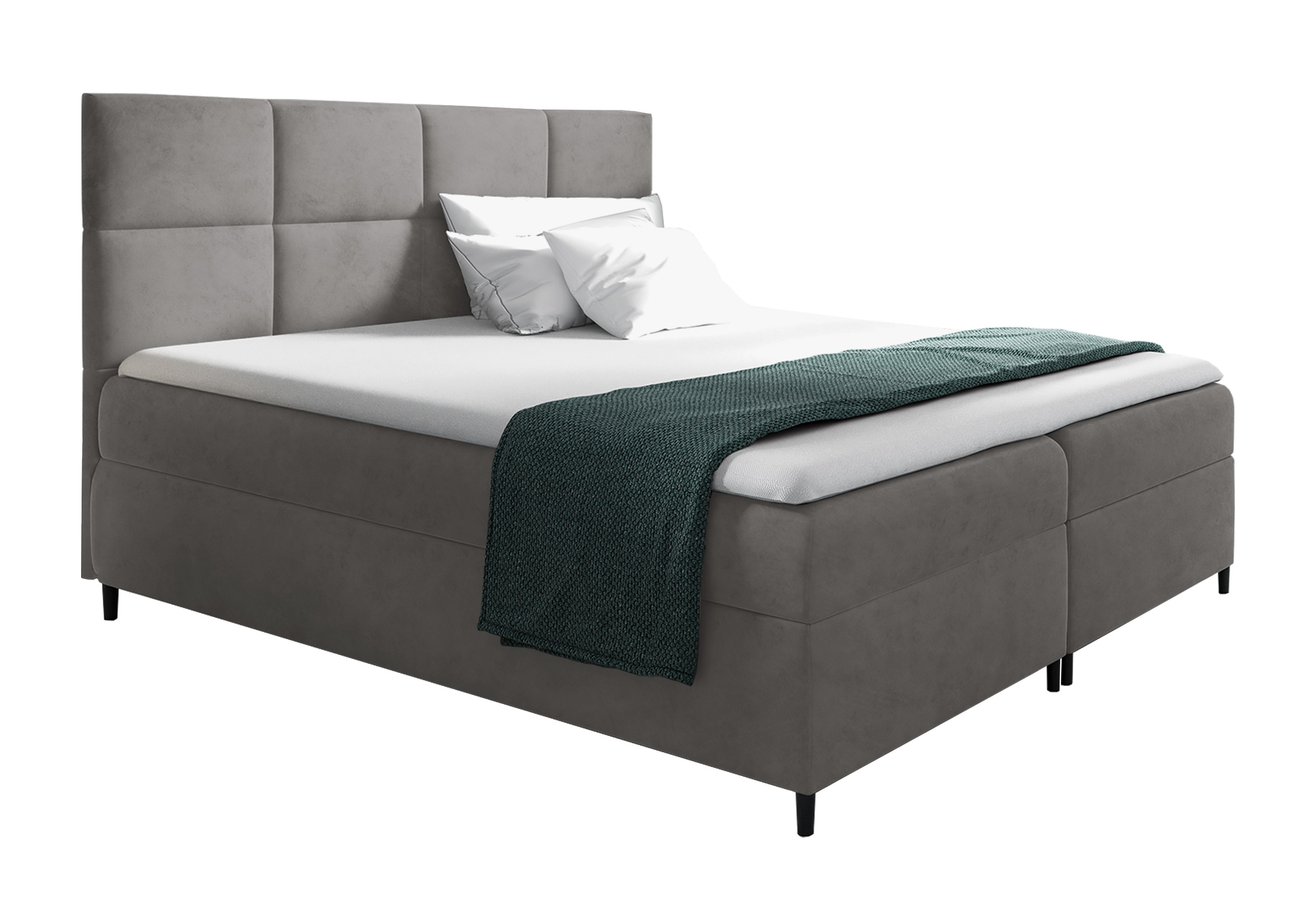 Łóżko kontynentalne Fremollo 180x200 z dwoma pojemnikami, materacem i topperem szare - zdjęcie 1