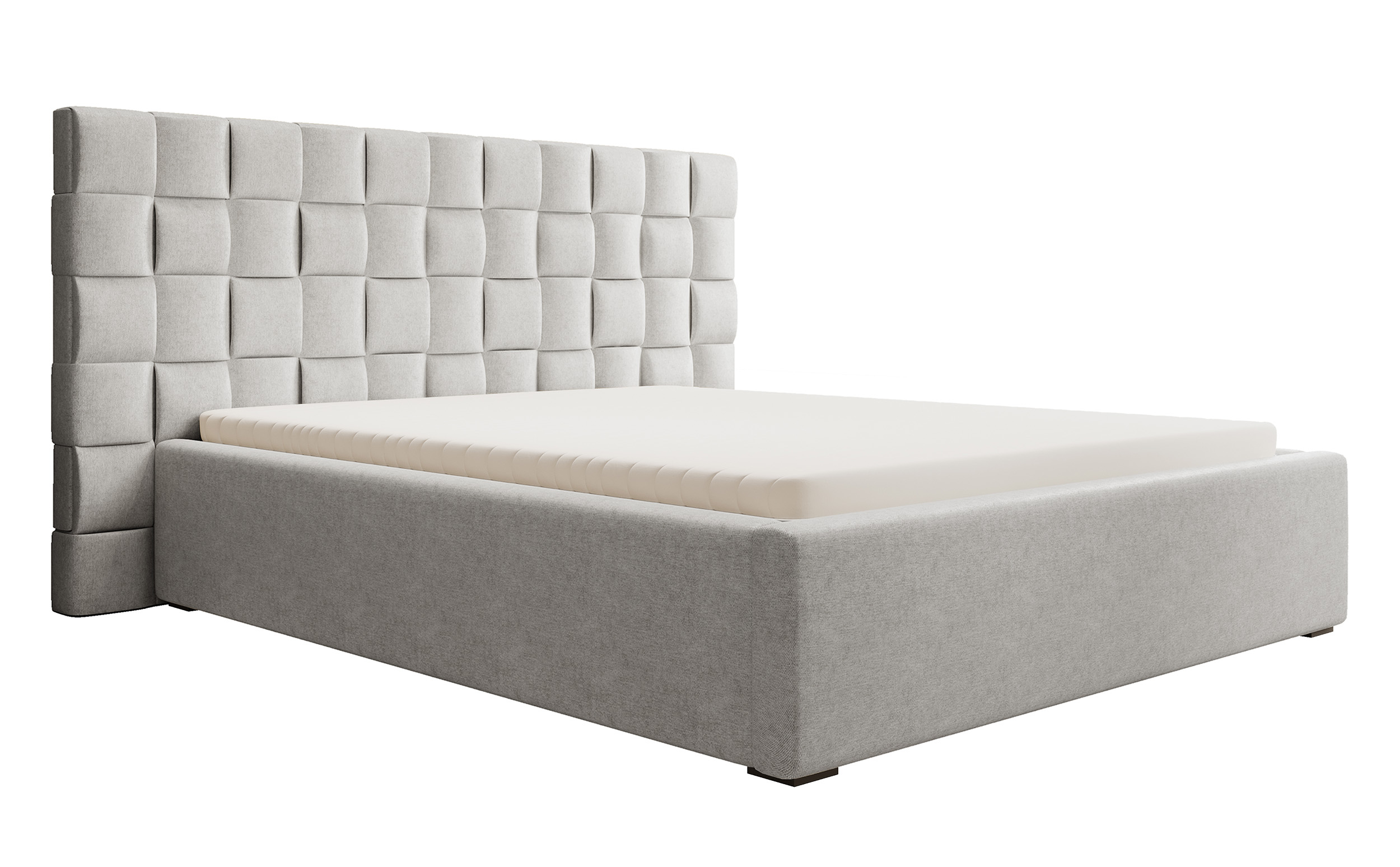 Łóżko tapicerowane 140x200 cm Keitum z pojemnikiem plecionka jasnoszare