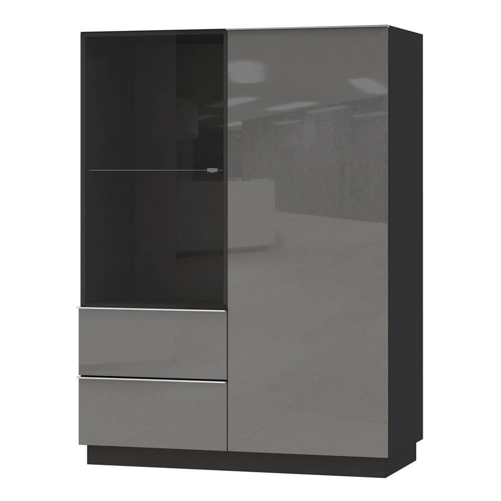 Witryna szklana Monterry dwudrzwiowa z dwiema szufladami szara - zdjęcie 1