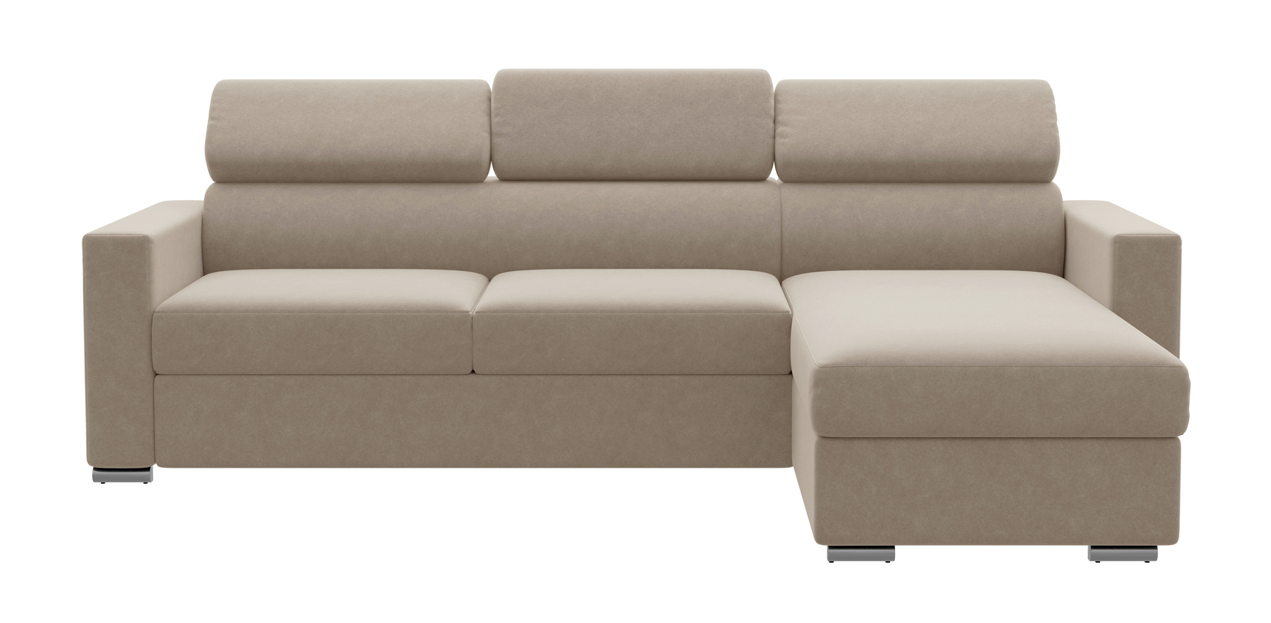 Narożnik z funkcją spania Veraguas L-kształtny z pojemnikiem i regulowanymi zagłówkami uniwersalny beżowy w tkaninie łatwoczyszczącej - zdjęcie 1