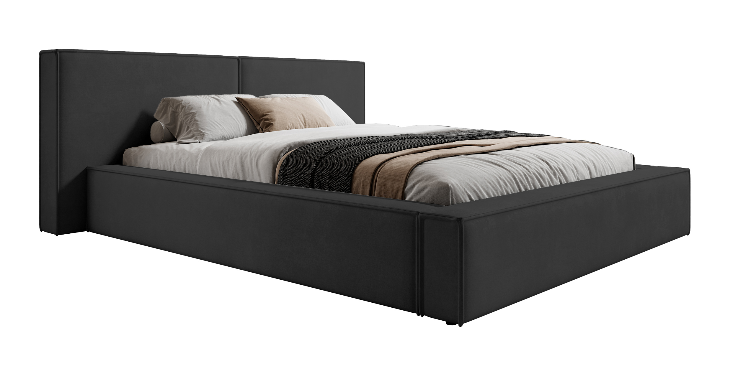 Łóżko tapicerowane 160x200 cm Cabrera z pojemnikiem stelaż metalowy grafitowe welur - zdjęcie 1