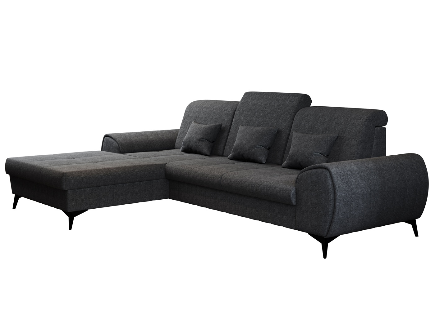 Narożnik z funkcją spania Forsivo L-kształtny z pojemnikiem ciemnoszary plecionka lewostronny - zdjęcie 1