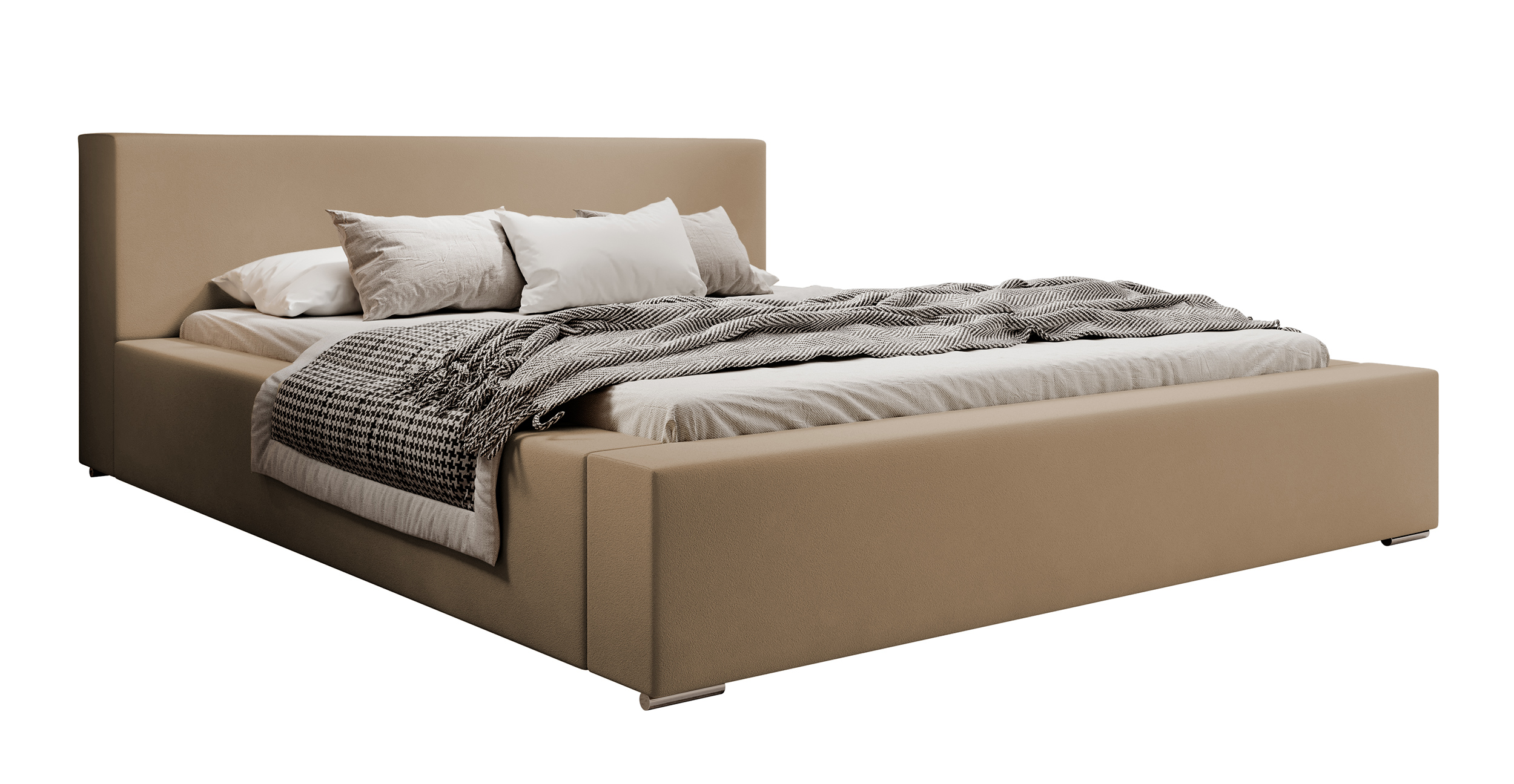 Łóżko tapicerowane 160x200 cm Pancetto z pojemnikiem ciemnobeżowy welur - zdjęcie 1