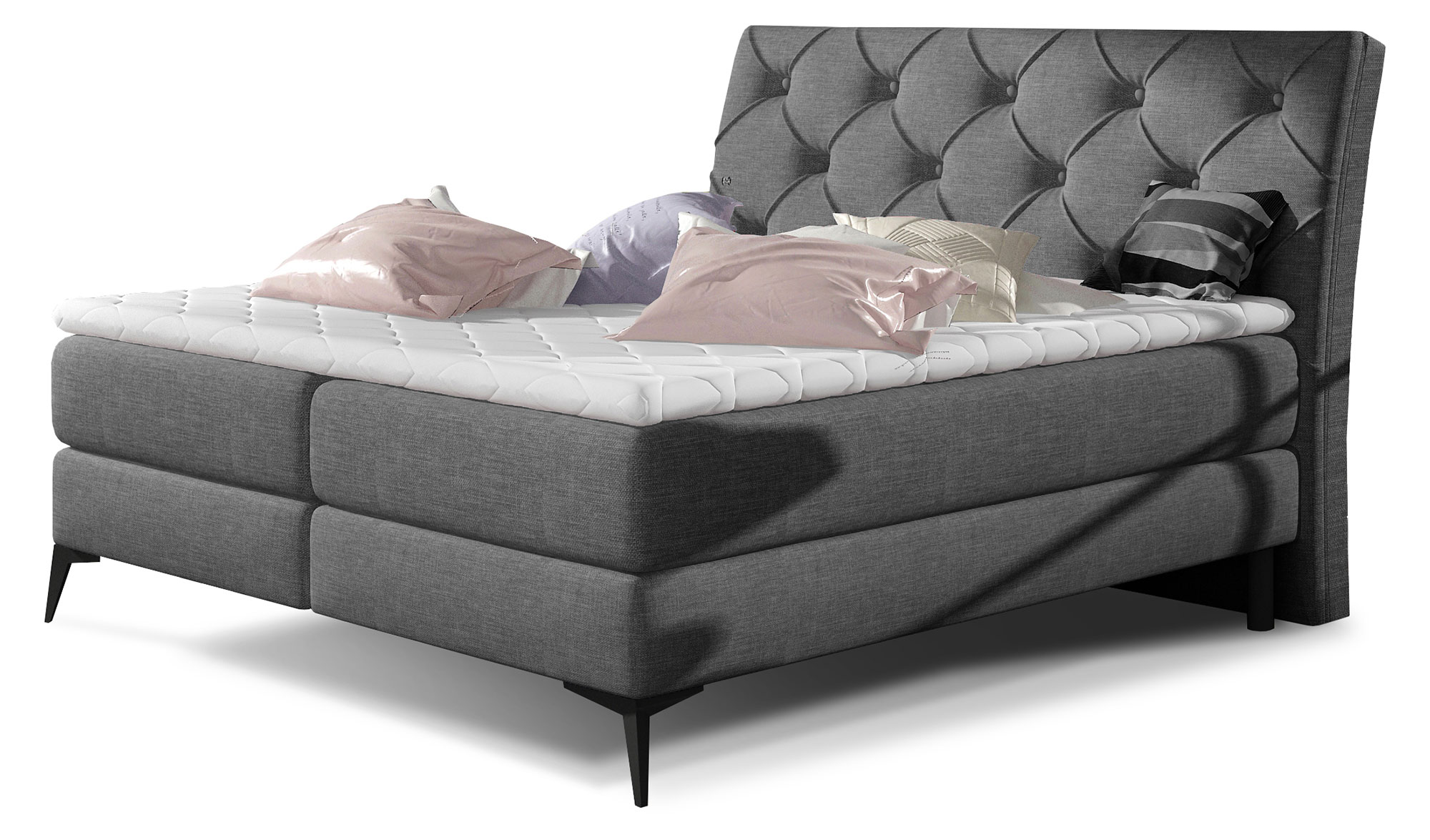 Łóżko kontynentalne Tessino 180x200 cm z pojemnikiem szare plecionka - zdjęcie 1