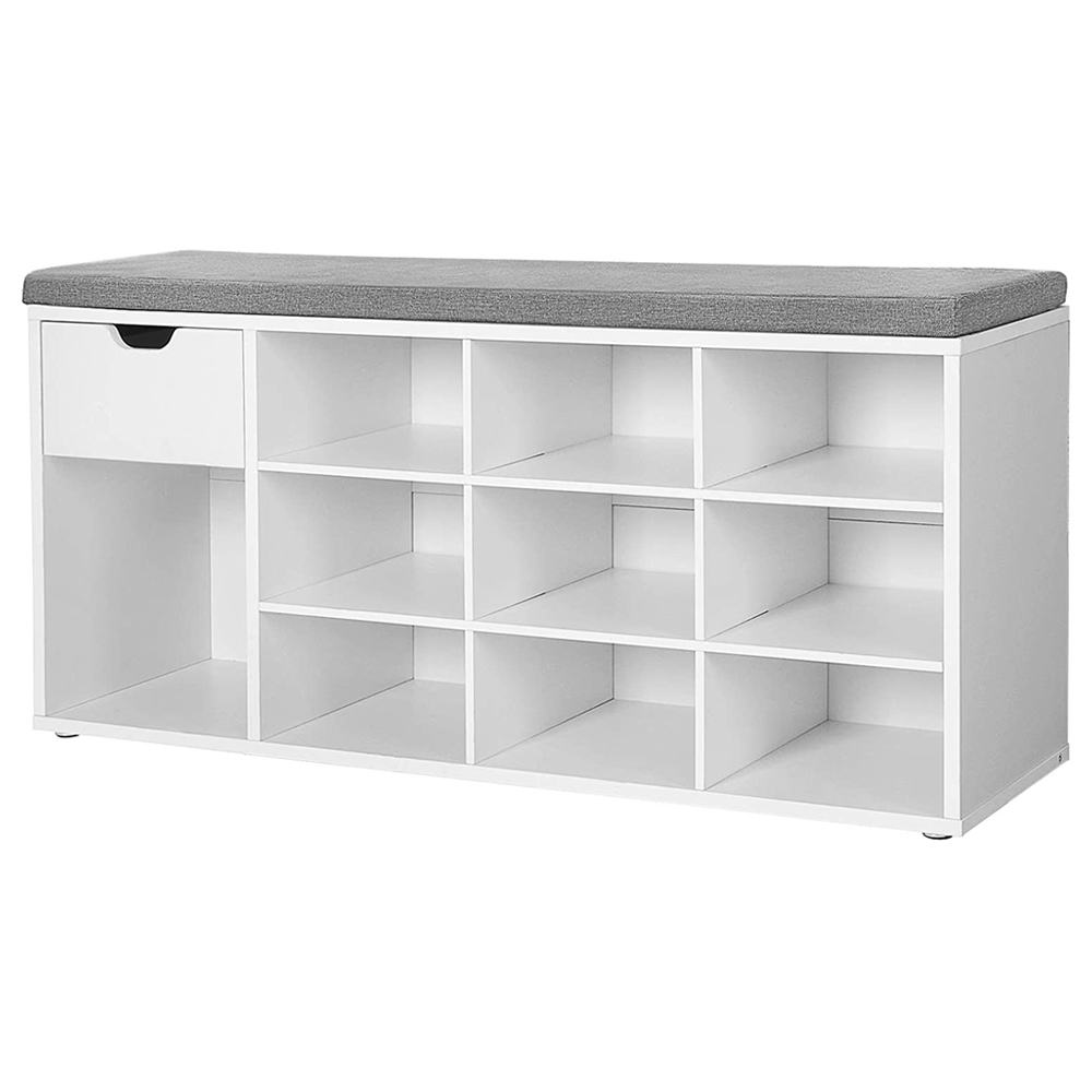 Ławka do przedpokoju Vasielo 104x30 cm z półkami na buty i szufladą biała - zdjęcie 1