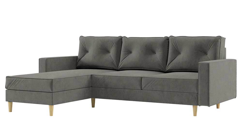 Narożnik z funkcją spania Alidia L-kształtny z pojemnikiem szary lewostronny - zdjęcie 1