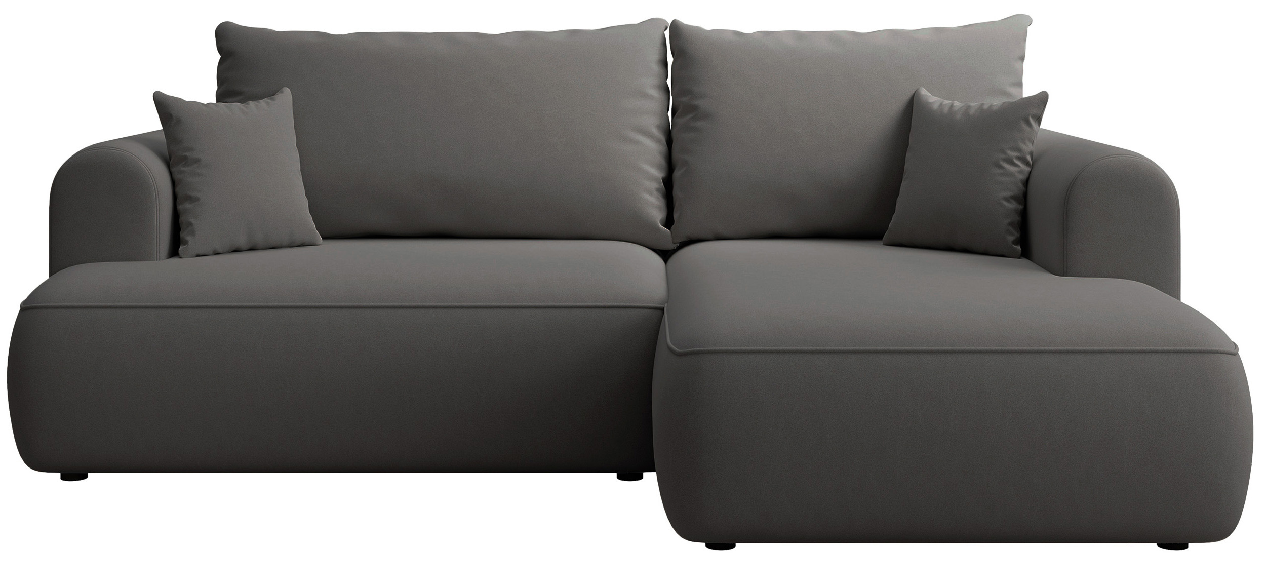 Narożnik z funkcją spania Ovo mini L-kształtny prawostronny z pojemnikiem ciemnoszary welur łatwoczyszczący