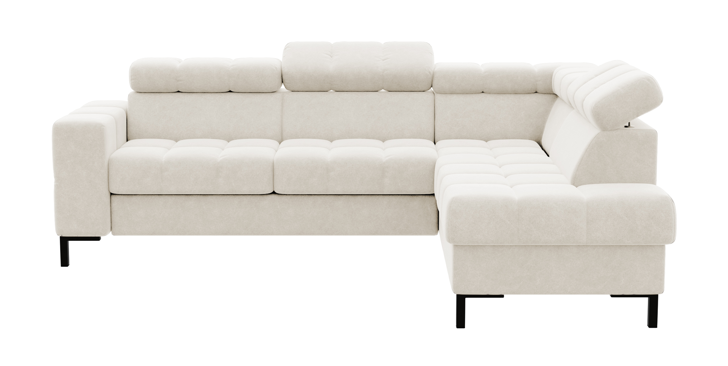 Narożnik z funkcją spania Talamanca L-kształtny z pojemnikiem i regulowanymi zagłówkami jasnobeżowy w tkaninie łatwoczyszczącej prawostronny - zdjęcie 1