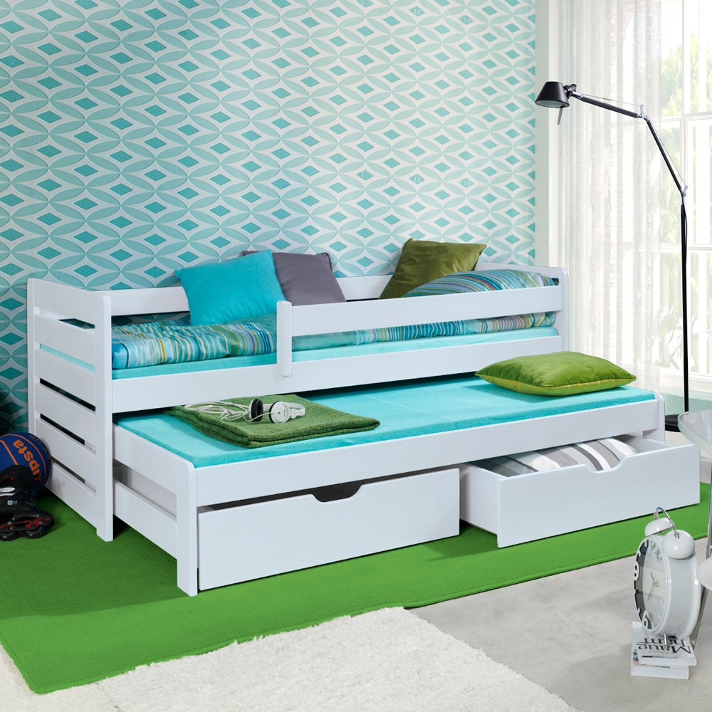 Łóżko młodzieżowe z dwoma posłaniami Frenso dwie szuflady białe  - zdjęcie 1