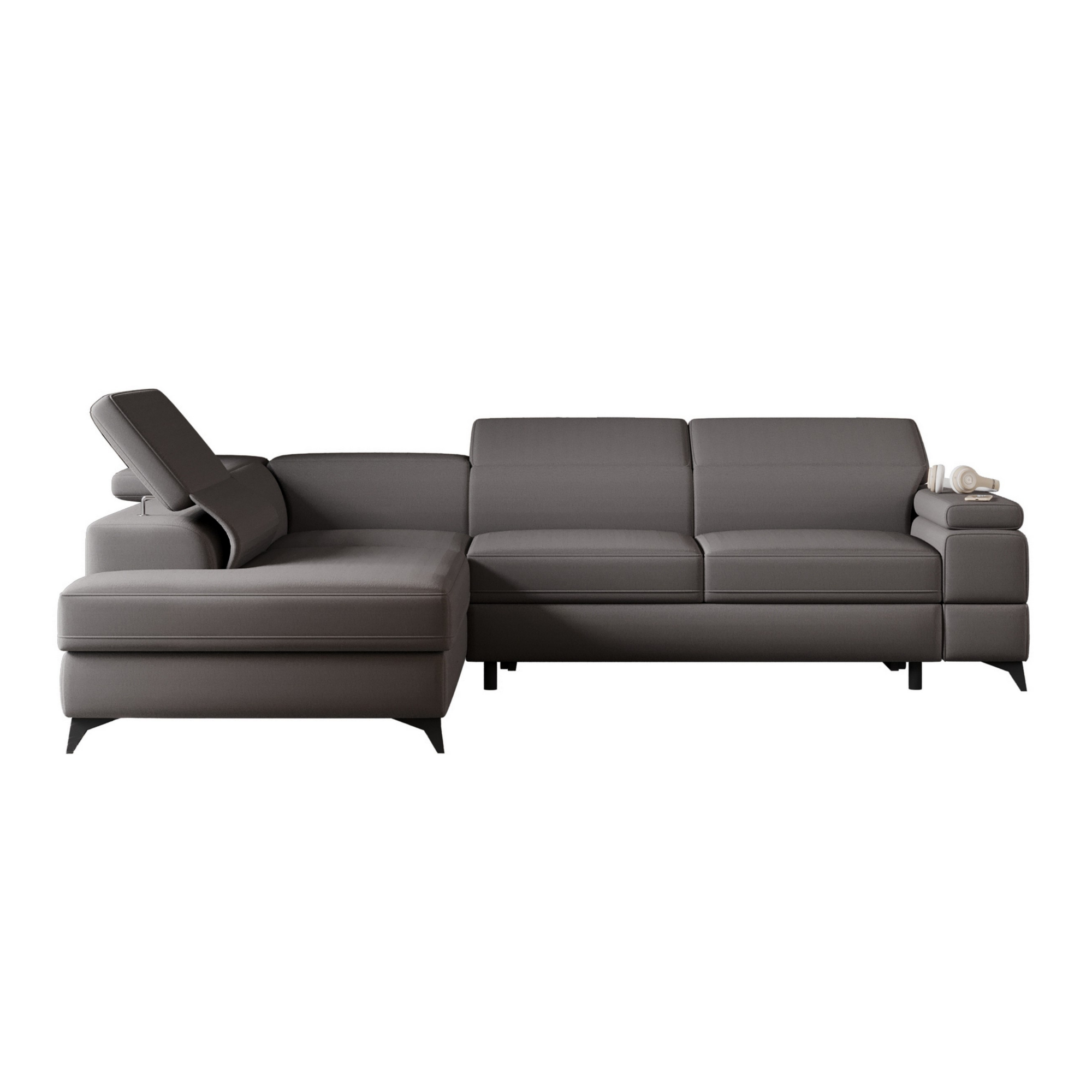 Narożnik rozkładany Fossanova L-kształtny z pojemnikiem lewostronny szary w tkaninie hydrofobowej