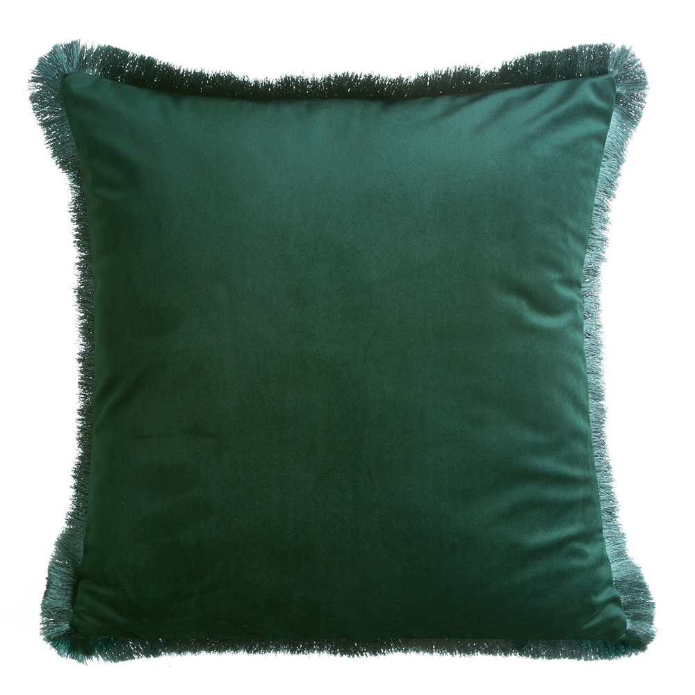 Poszewka na poduszkę Moraid 45x45 cm welwetowa z frędzlami ciemnozielona - zdjęcie 1