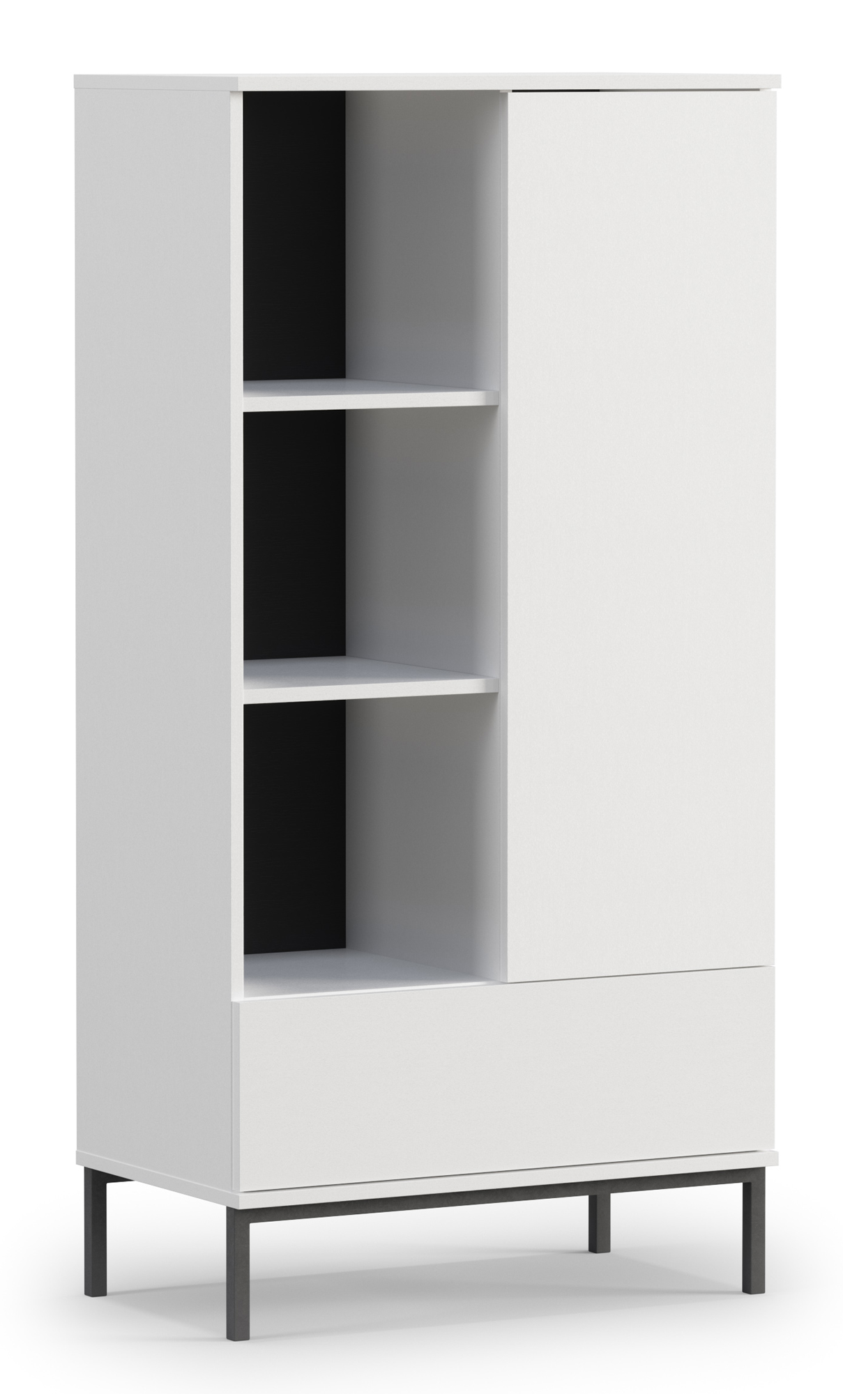 Regał zamykany Perila z otwartymi półkami i szufladą biały - zdjęcie 1