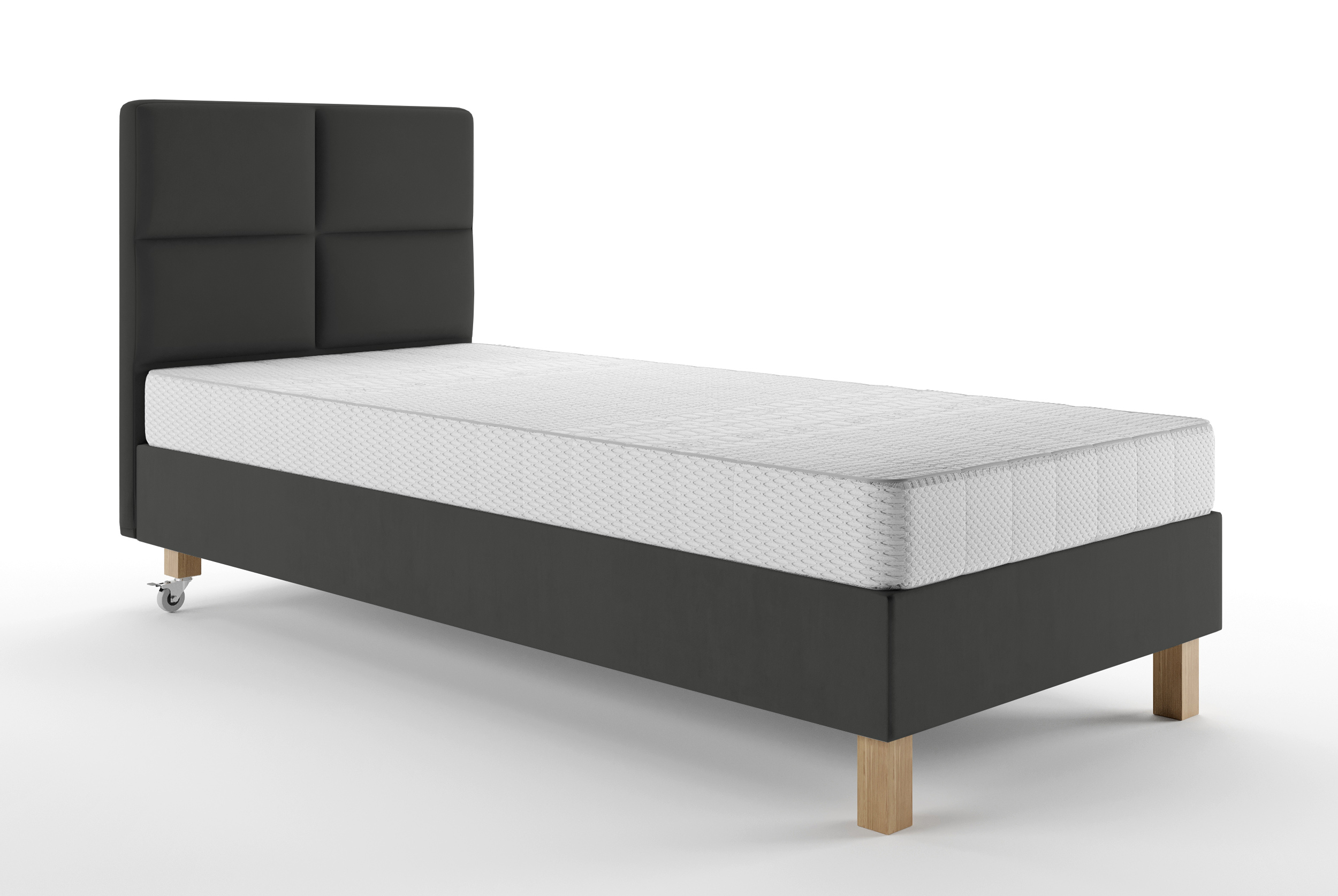 Łóżko tapicerowane 100x200 cm  Donbay z wezglowiem panelowym i materacem kieszeniowym grafitowe welur hydrofobowy - zdjęcie 1