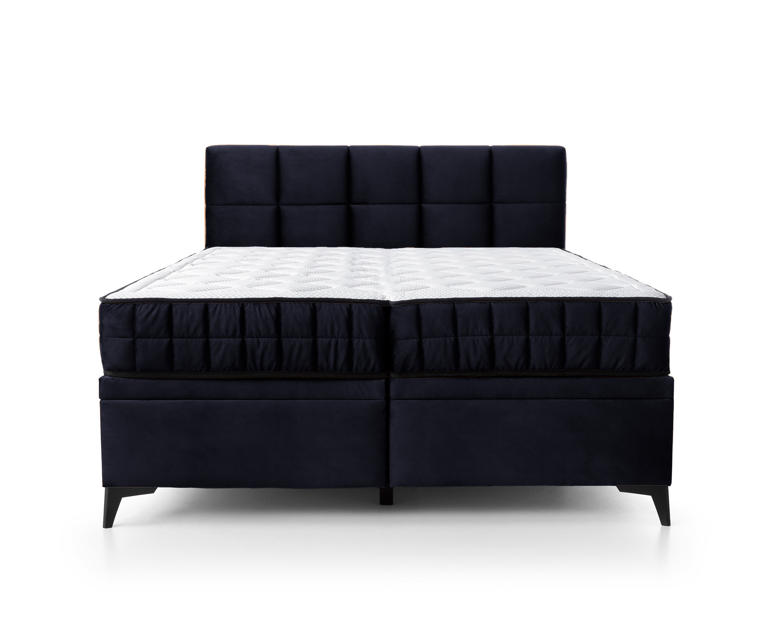 Łóżko kontynentalne 160x200 cm Beriano z pojemnikami i materacem granatowe welur - zdjęcie 1