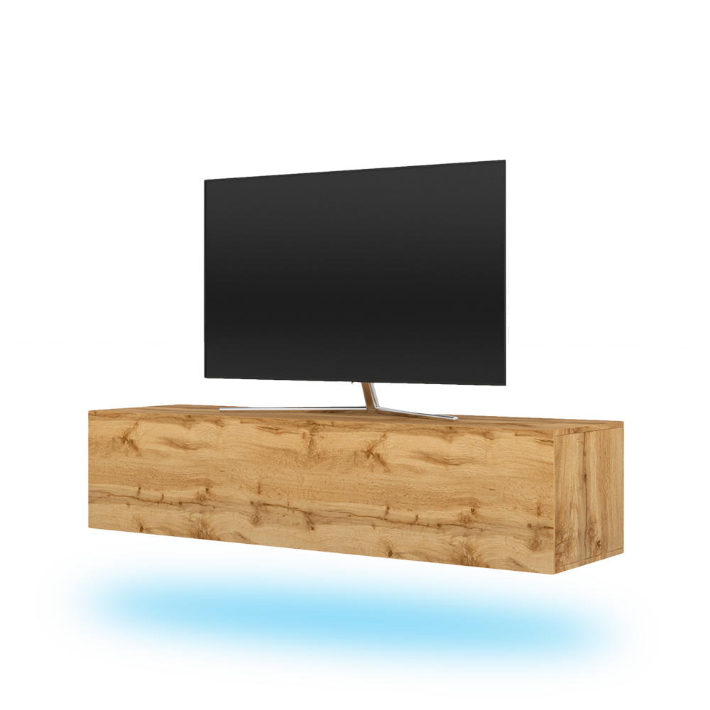 Szafka RTV Skylara w kolorze dąb wotan z niebieskim LED 160 cm  - zdjęcie 1