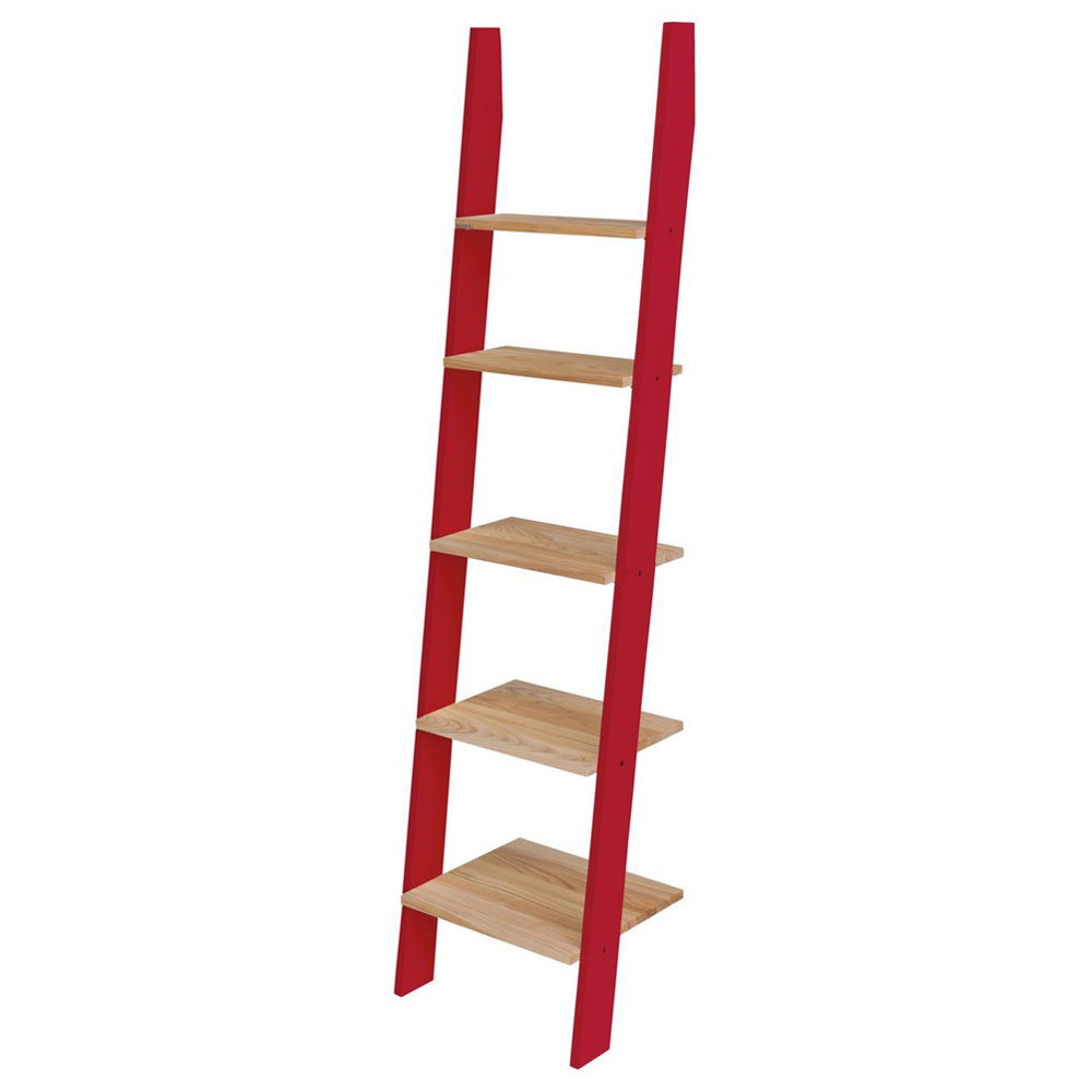 Regał drewniany Ashme 180x45x35 cm z czerwonymi bokami - zdjęcie 1
