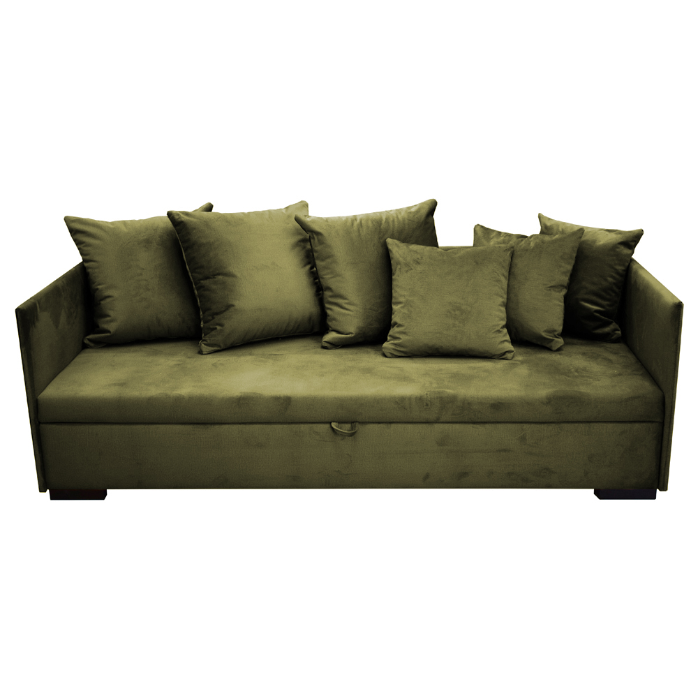 Łóżko pojedyncze Trotte z pojemnikiem 90x197 cm oliwkowe welur hydrofobowy - zdjęcie 1