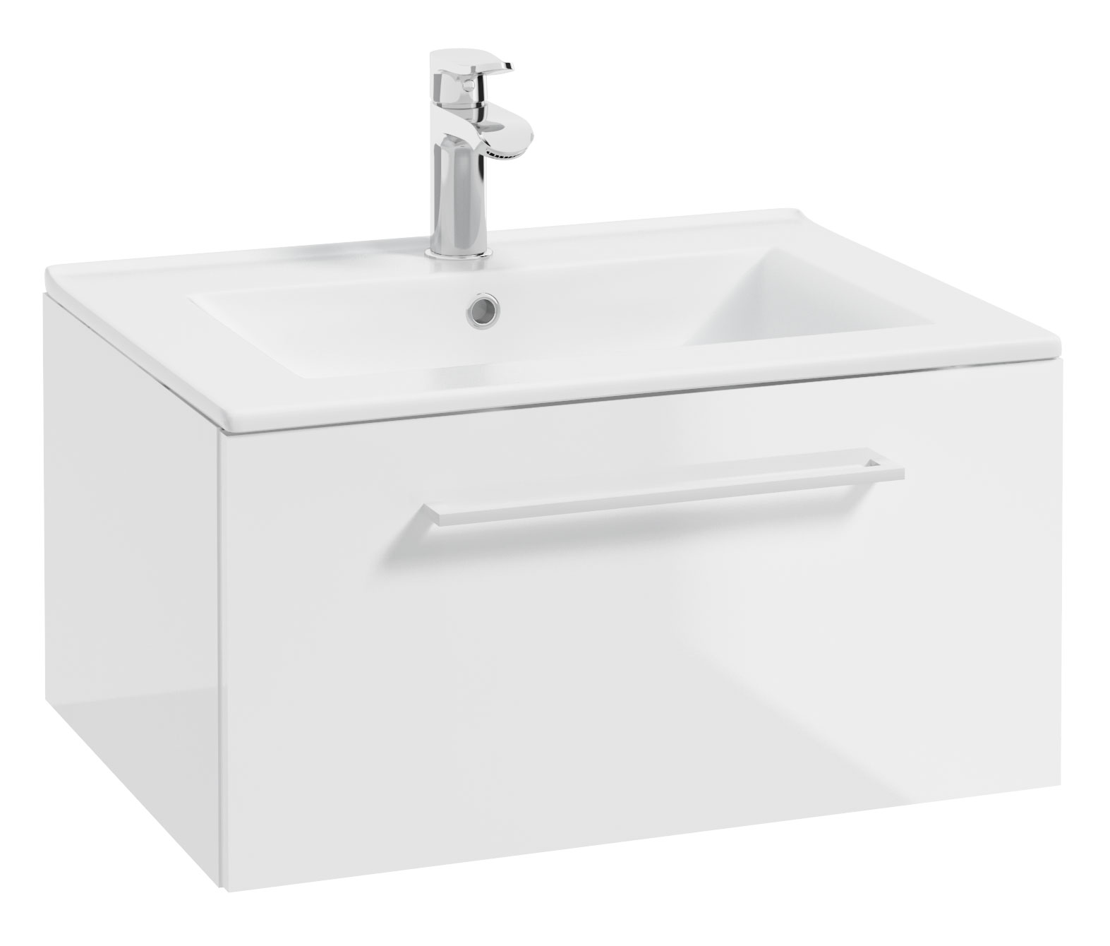 Szafka z umywalką Modullac 60 cm biały połysk z szufladą i białym uchwytem - zdjęcie 1