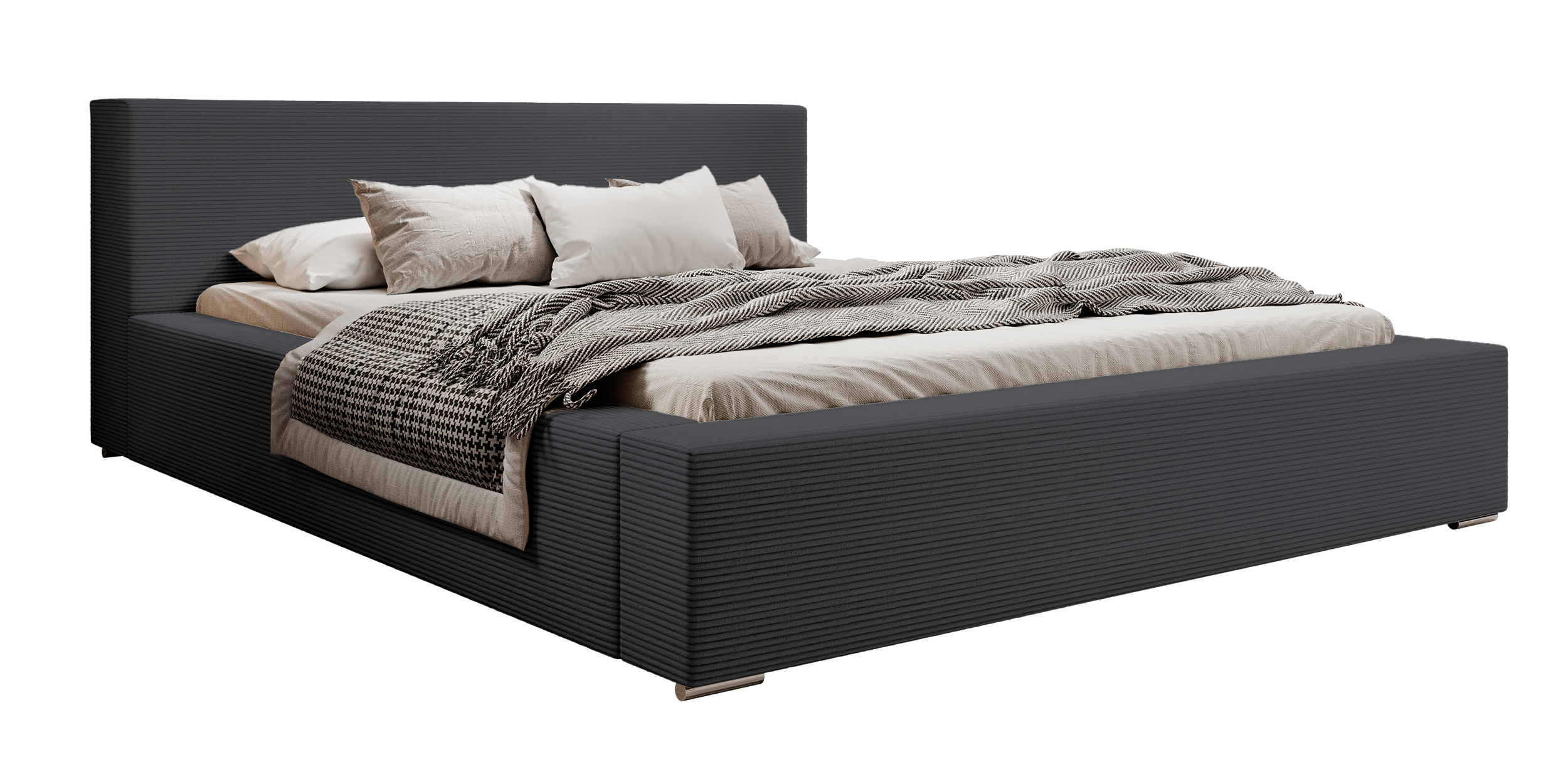 Łóżko tapicerowane 140x200 cm Pancetto z pojemnikiem ciemnoszary sztruks - zdjęcie 1