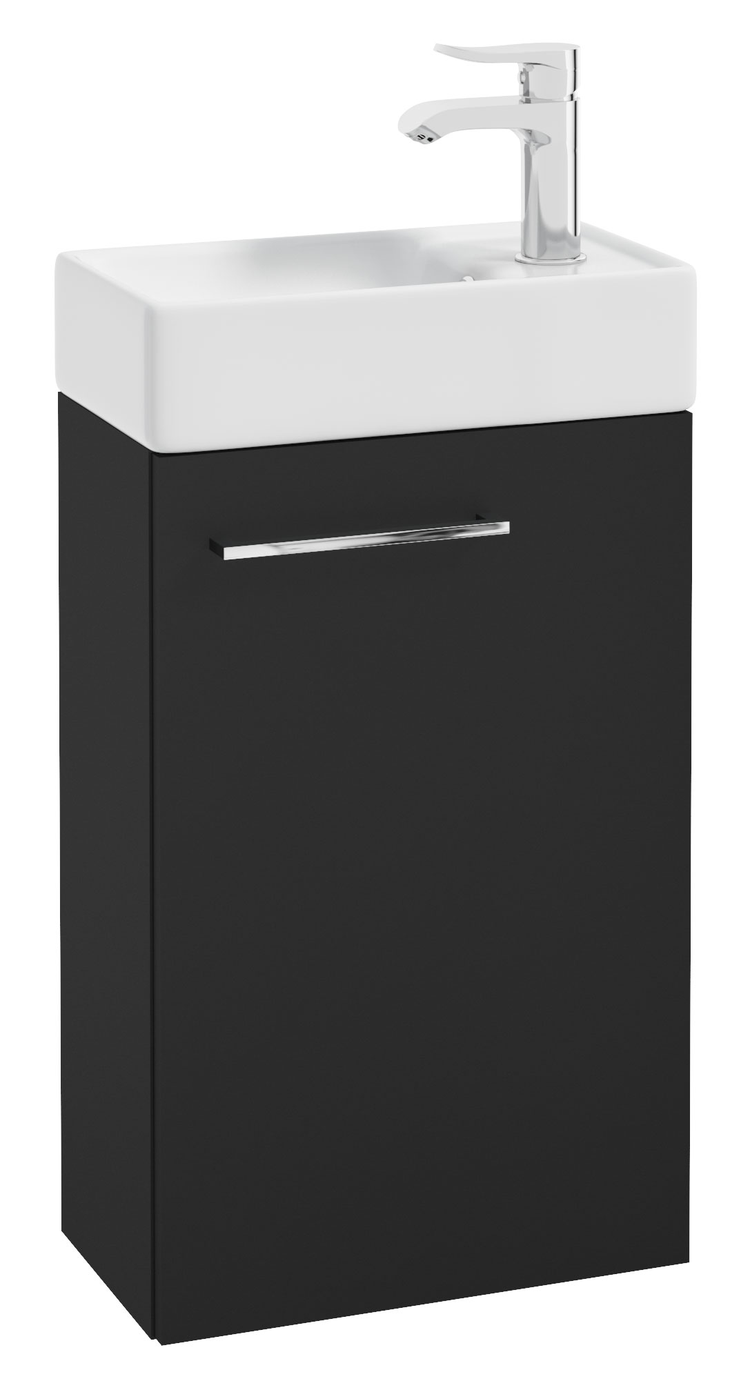 Szafka z prostokątną umywalką Modullac 39 cm czarna ze srebrnym uchwytem - zdjęcie 1