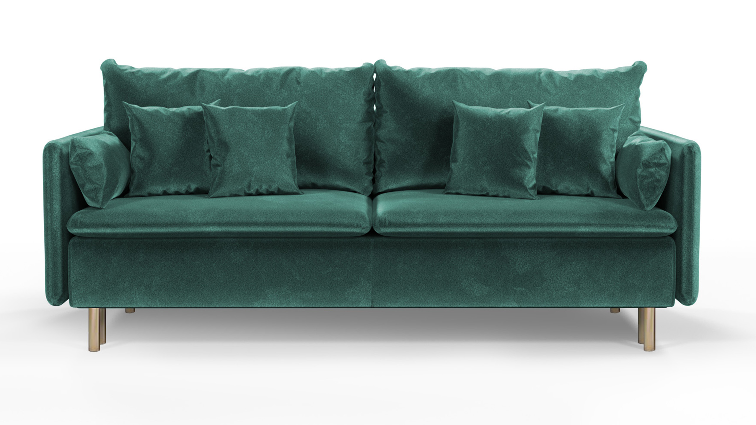 Kanapa rozkładana trzyosobowa Gennario z pojemnikiem na złotych nogach szmaragdowa zieleń welur łatwoczyszczący - zdjęcie 1